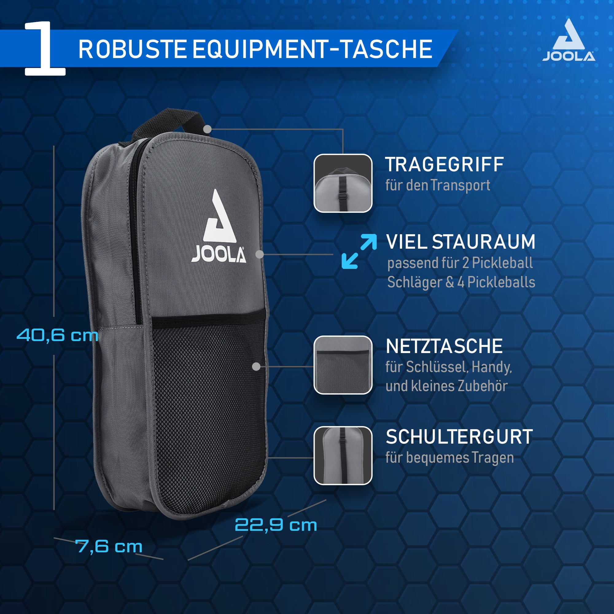 Joola Pickleballschläger »Ben Johns Blue Lightning Pickleball Set« Inklusive 2 Schläger, 4 Bällen und Tasche, ideal für Freizeitspieler