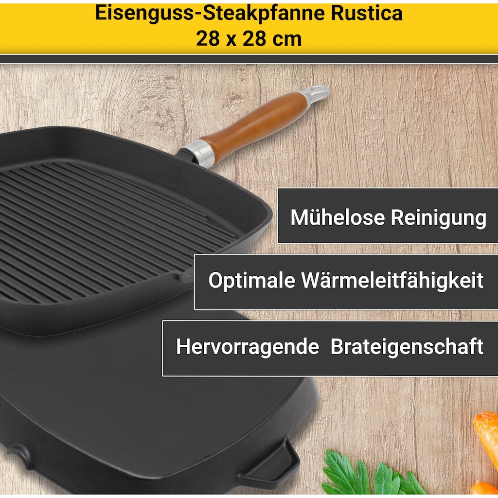 Krüger Steakpfanne »Einsenguss Grill-/ Steakpfanne RUSTICA, 28 x 28cm«, Gusseisen, (1 tlg.)