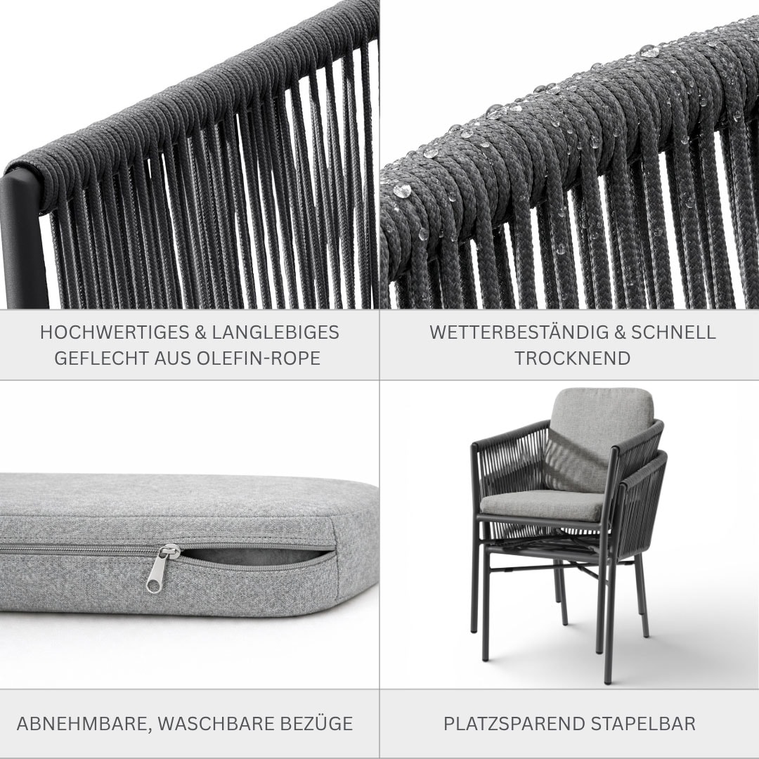 Destiny Gartensessel »LUCCA« Set, 2 Stk. tlg. Aluminium, Rope, inkl. Auflagen, stapelbar
