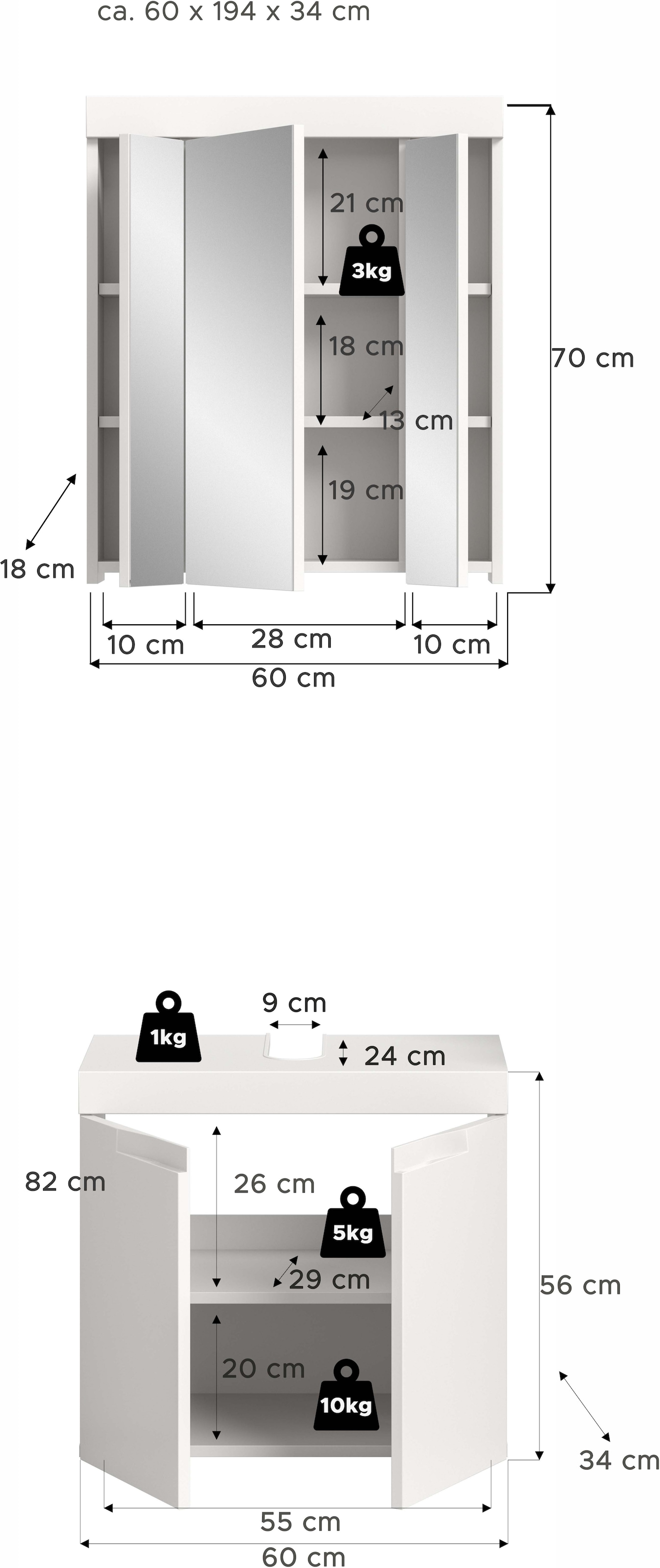 OTTO home Badmöbel-Set »MAOI, 2-teilige Badkombination, hochwertige MDF Front«