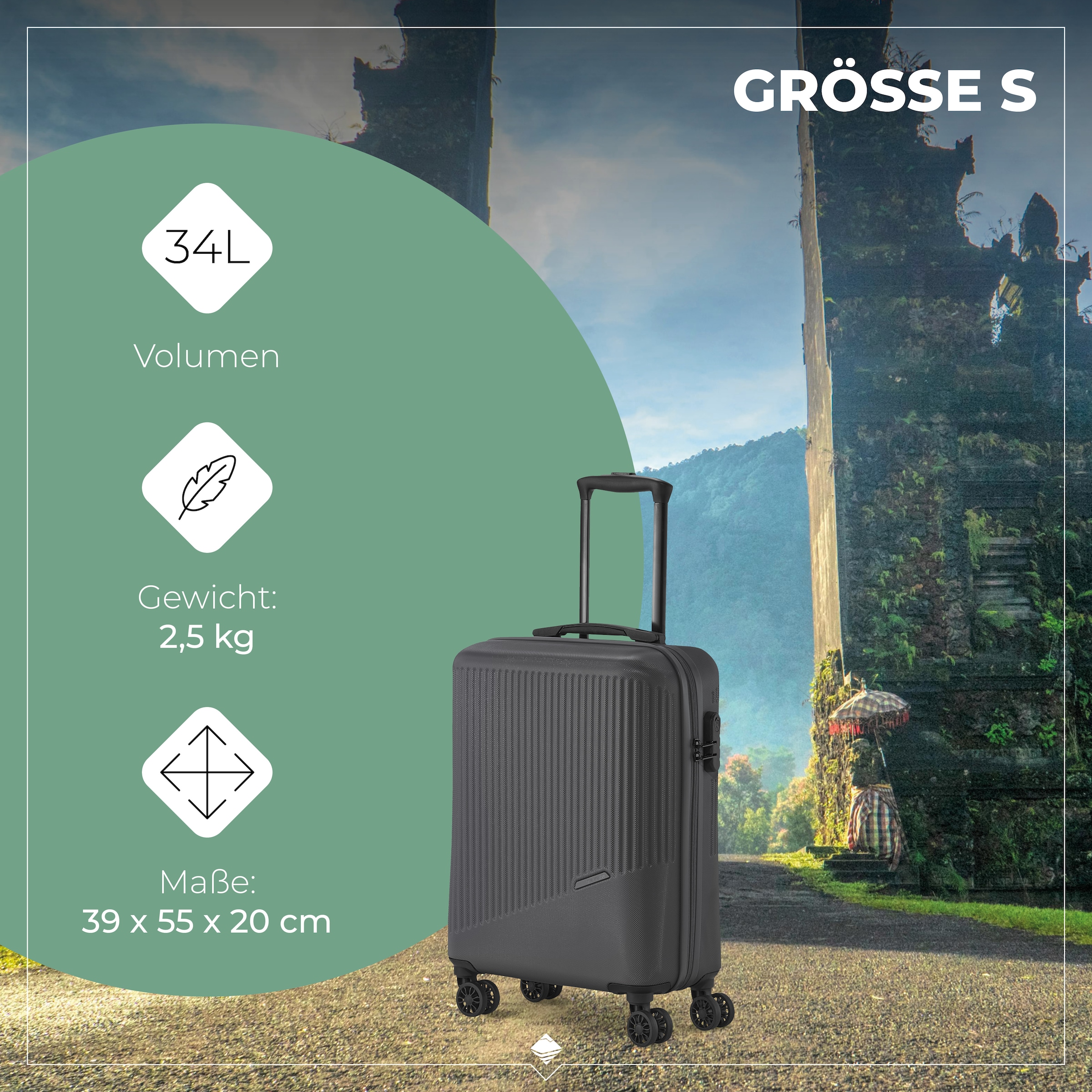 travelite Trolleyset »BALI 4w L/M/S«, (Set, 3 tlg., Hartschalen Trolley Set), Kofferset Reisegepäck Reisekoffer Hartschallenkoffer TSA Schloss