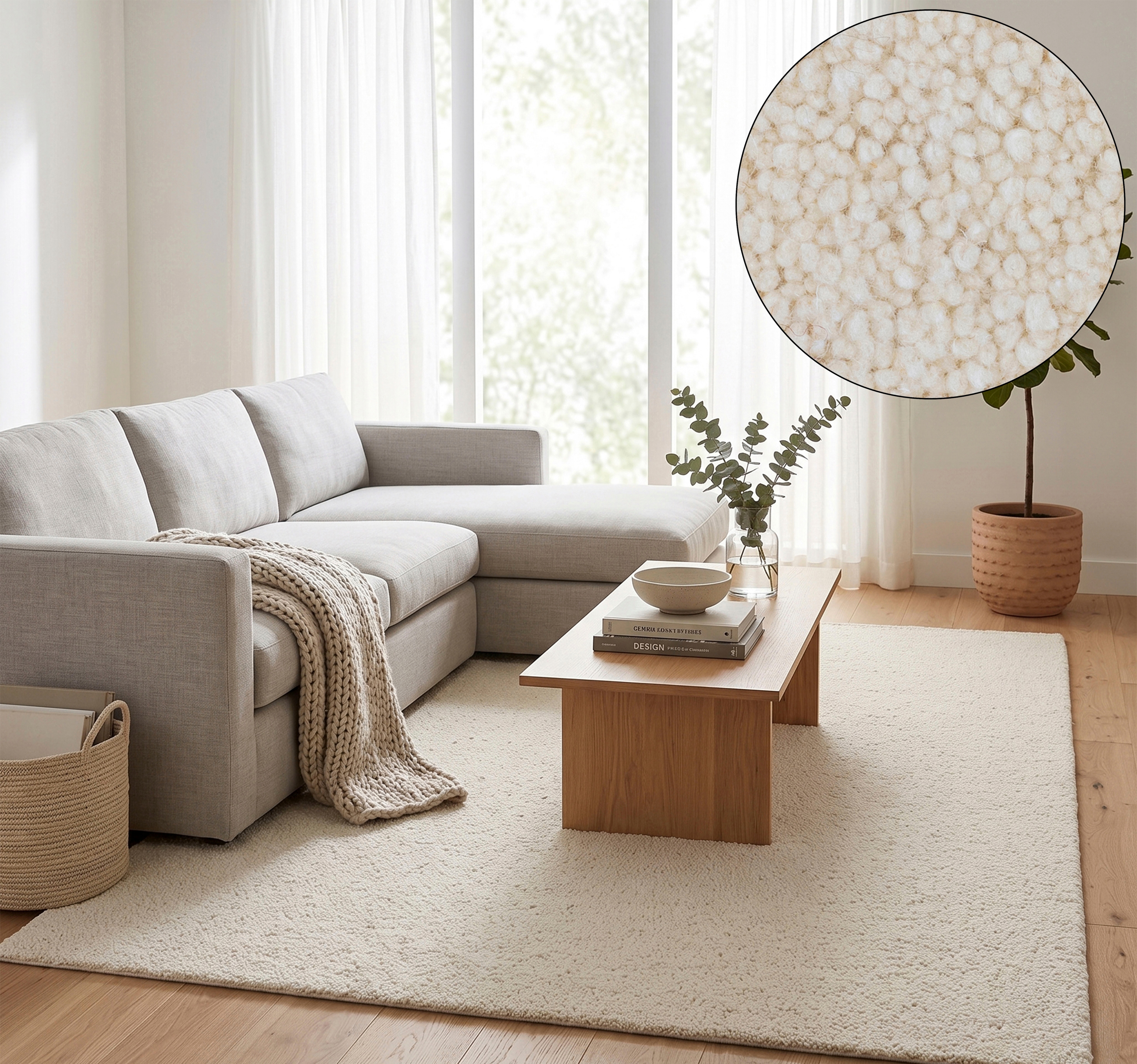 THEKO Wollteppich "Royal Berber Uni" rechteckig 18 mm Höhe Berber Optik, reine Wolle, ideal im Wohnzimmer & Schlafzimmer