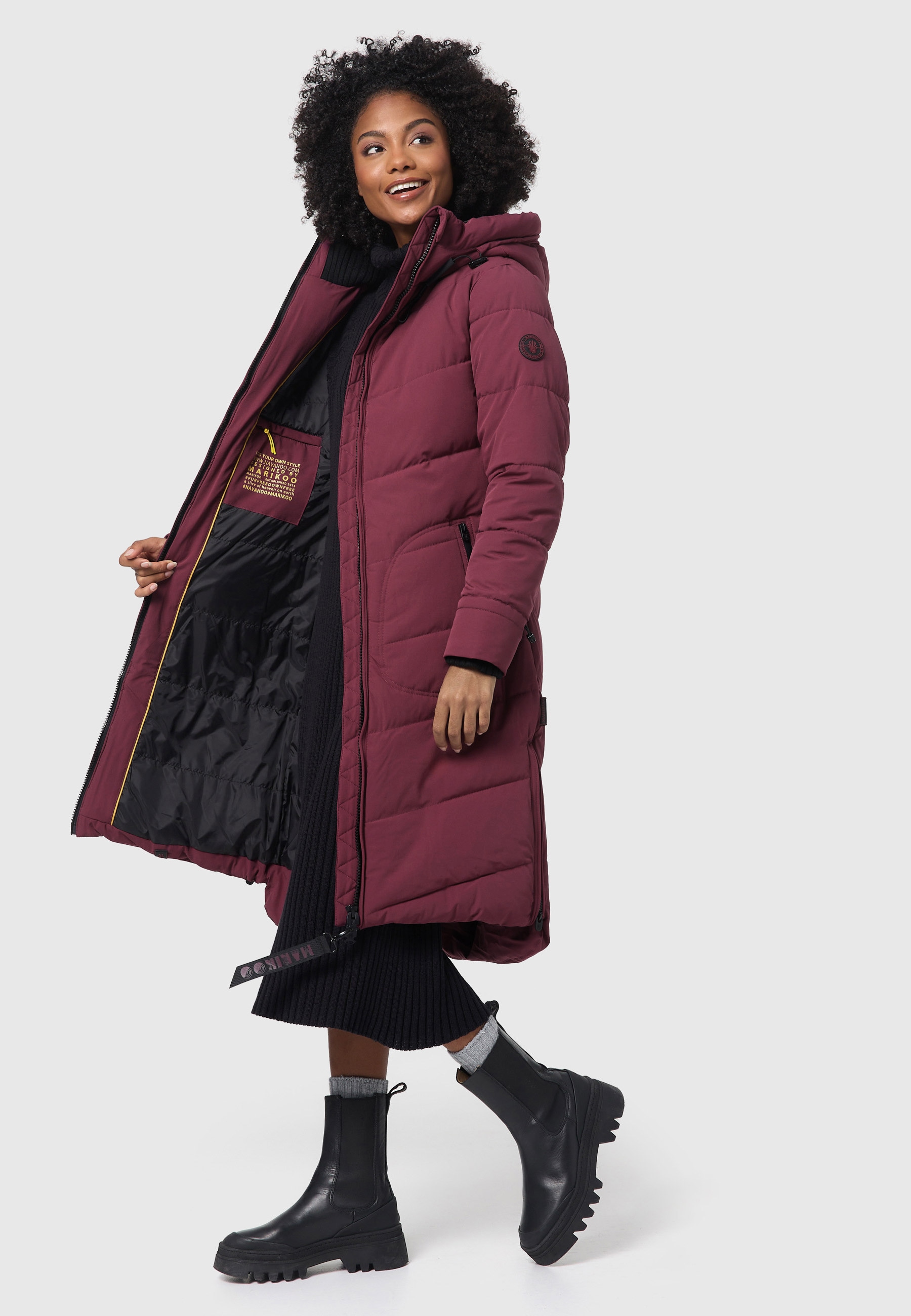 Marikoo Winterjacke »Benikoo«, langer Winter Mantel gesteppt