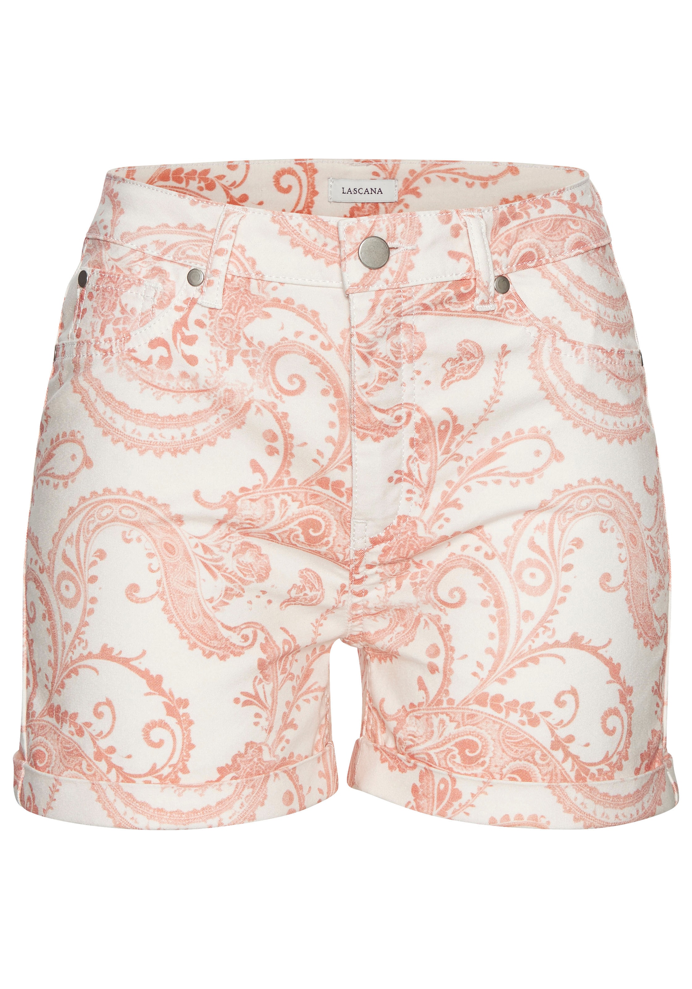 LASCANA Jeansshorts, mit Paisley-Print, Bermudas zum Krempeln, kurze Hose mit Stretch