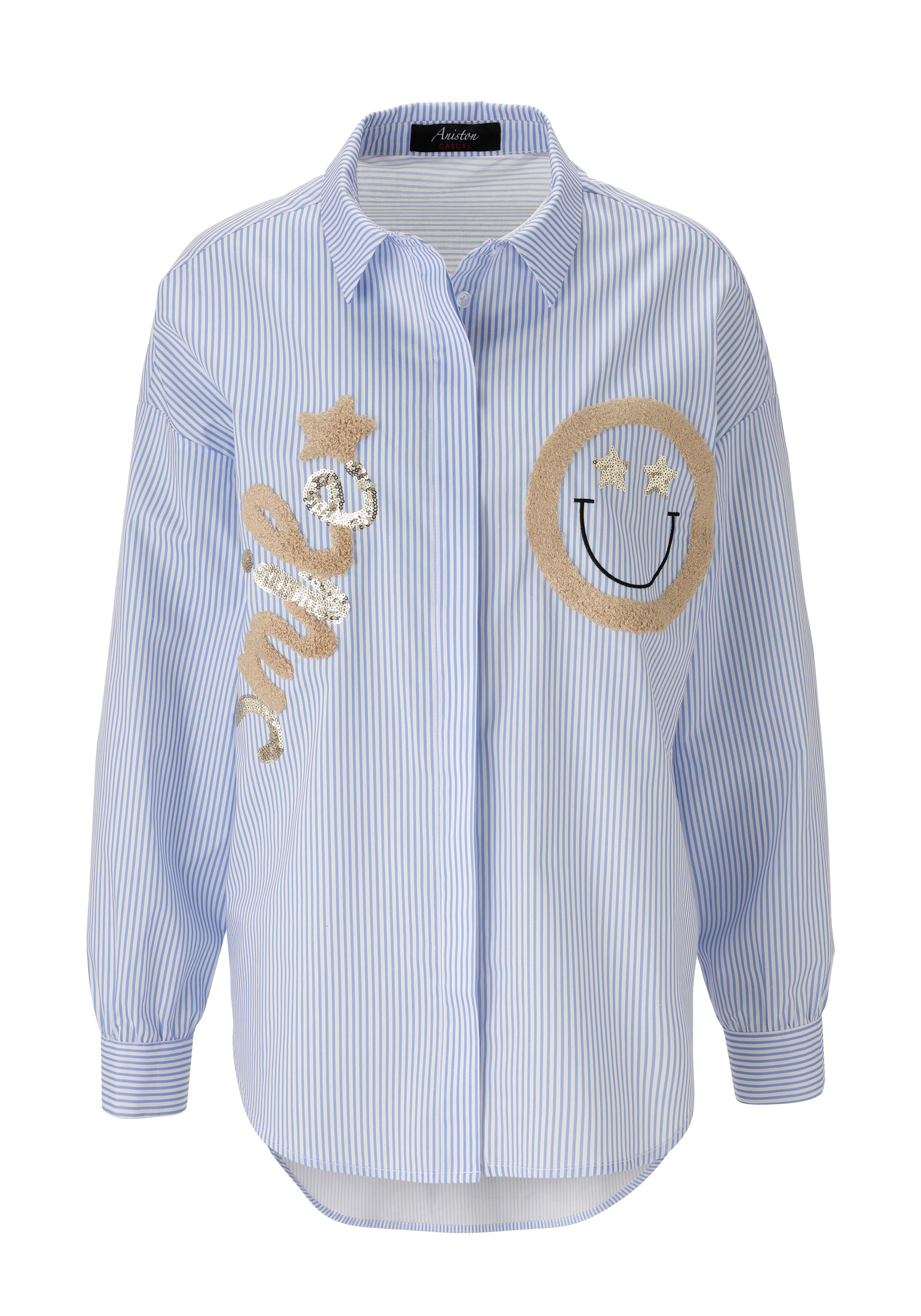 Aniston CASUAL Hemdbluse, mit Pailletten verzierte Smiley-Applikationen - NEUE KOLLEKTION