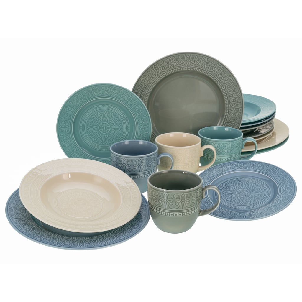 CreaTable Kombiservice »Geschirr-Set Classico colors«, (Set, 16 tlg., Kaffeeservice und Tafelservice im Set, für 4 Personen)