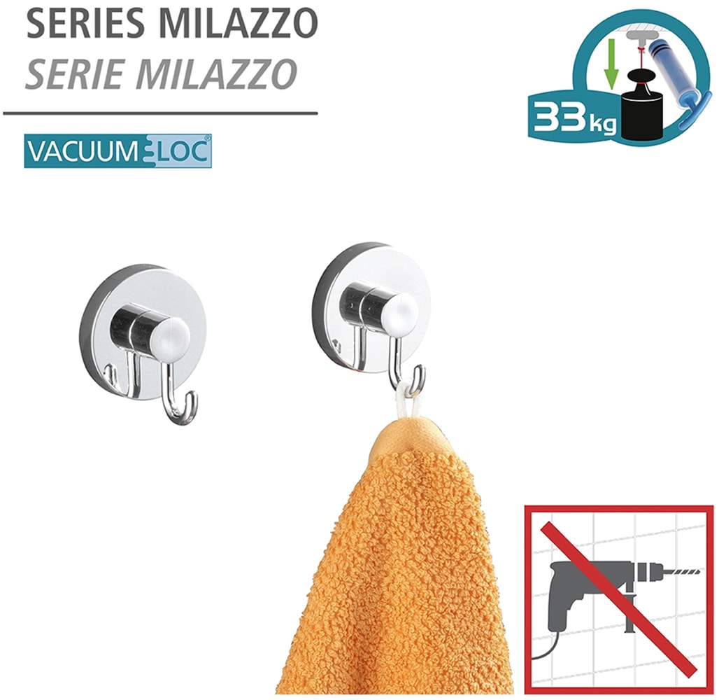 WENKO Toilettenpapierhalter »Vacuum-Loc® Modell Milazzo«, inkl. 2 Wandhaken, Befestigen ohne Bohren