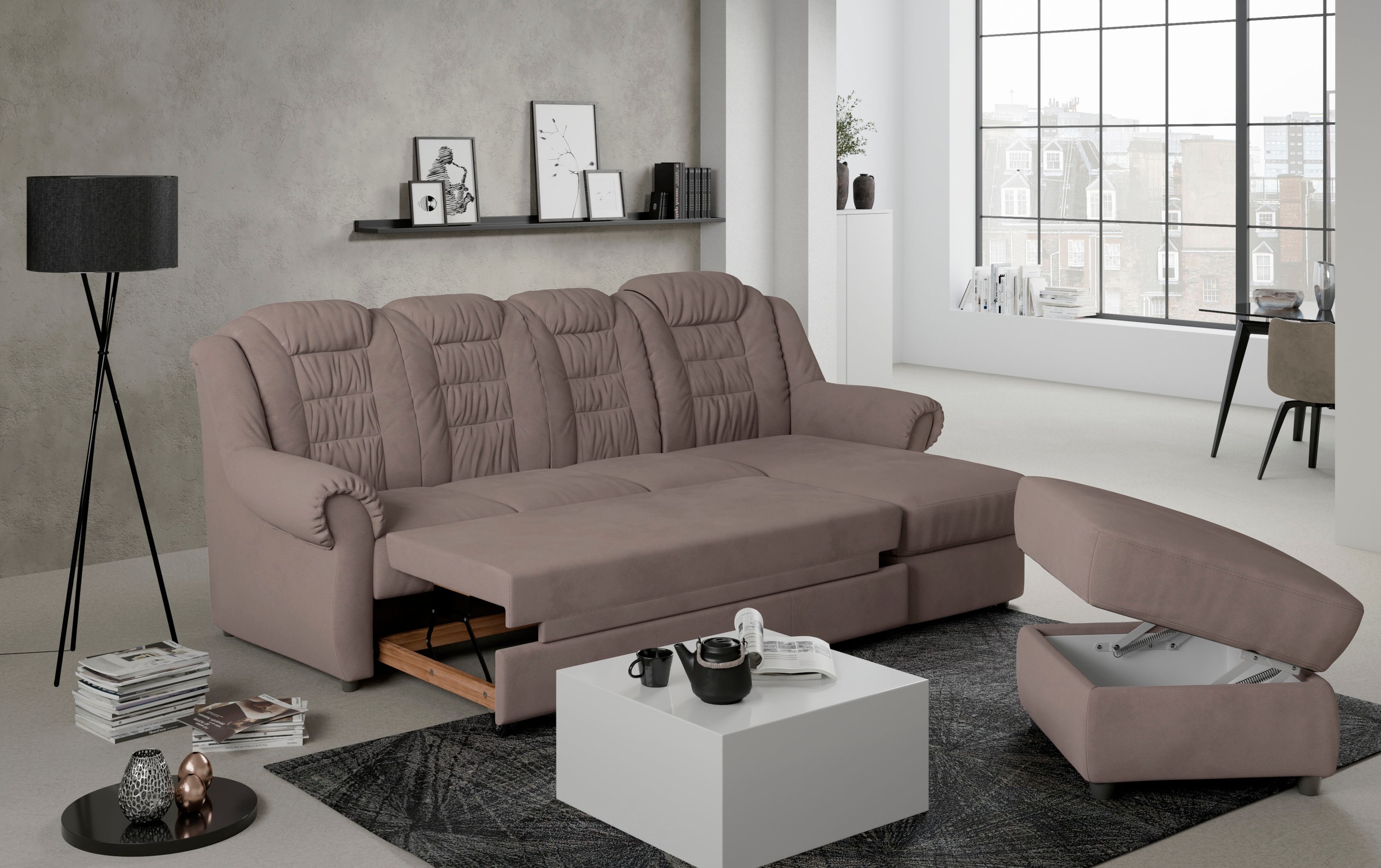Home affaire Ecksofa »Boston L-Form«, mit hoher Rückenlehne, wahlweise mit Bettfunktion