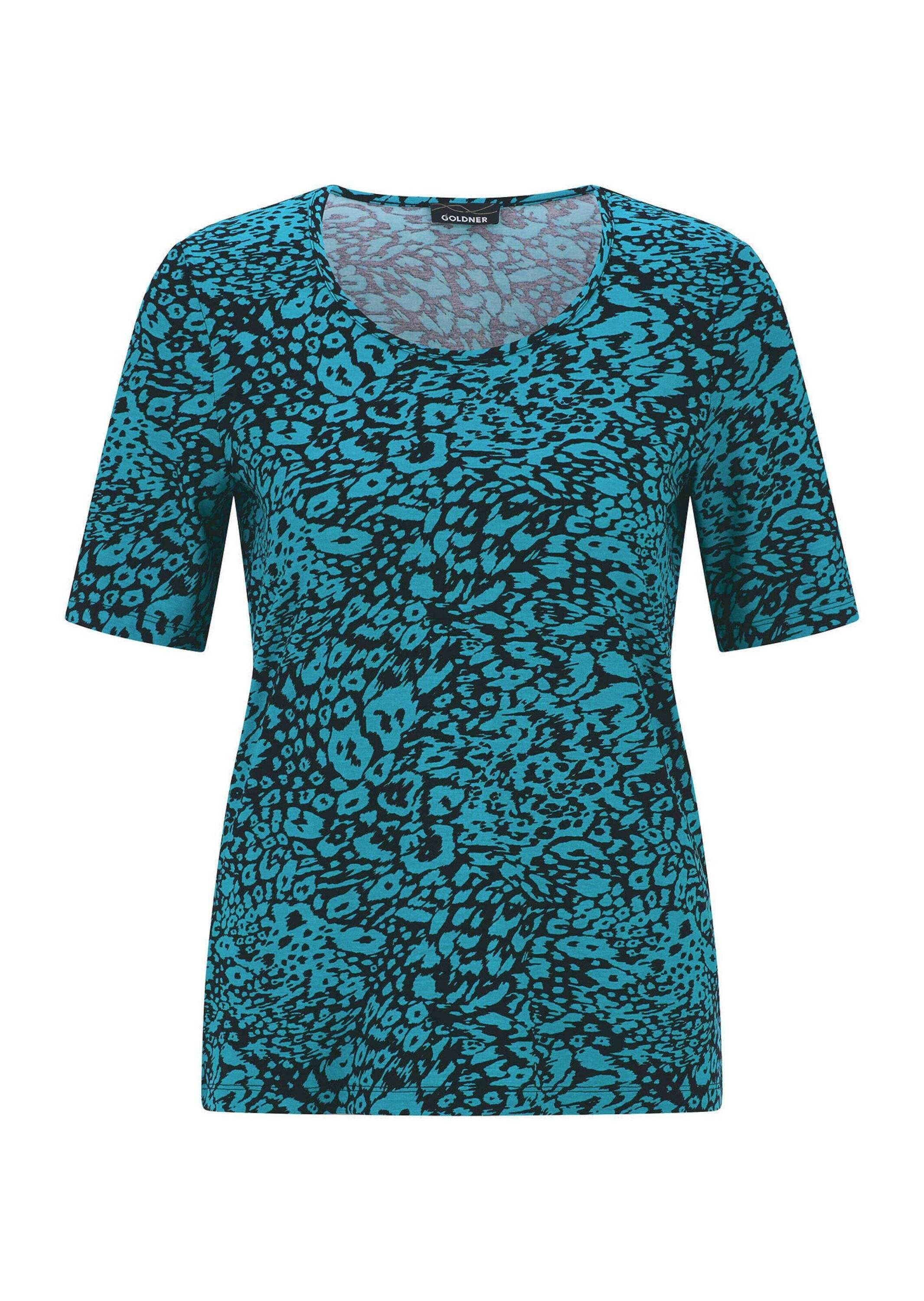GOLDNER Kurzarmshirt "Kurzgröße Viskoseshirt mit Leo Print" stretchbequemer Viskosejersey