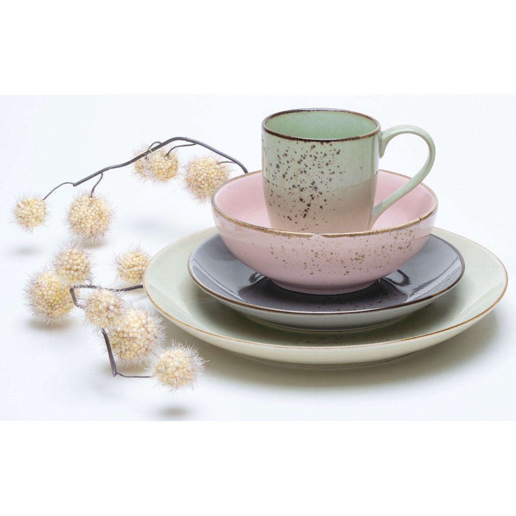 CreaTable Kombiservice »Geschirr-Set NATURE COLLECTION Vintage Garden«, (16 tlg., Kaffeeservice und Tafelservice im Set, für 4 Personen)