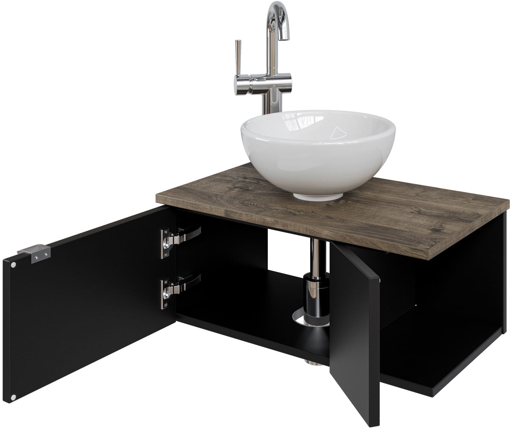 Saphir Waschtisch »Serie 6915 Waschschale mit Unterschrank für Gästebad, Gäste WC«, 61 cm mit Keramik-Aufsatzbecken, 2 Türen und 1 Fach