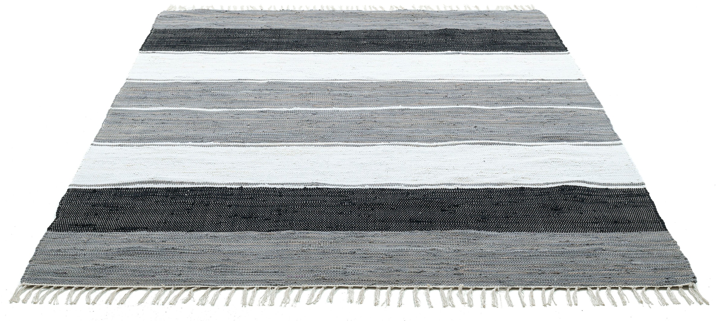 THEKO Teppich Fransen gestreift, handgewebt, Cotton«, Flachgewebe, reine BAUR | »Stripe rechteckig, kaufen Baumwolle, mit