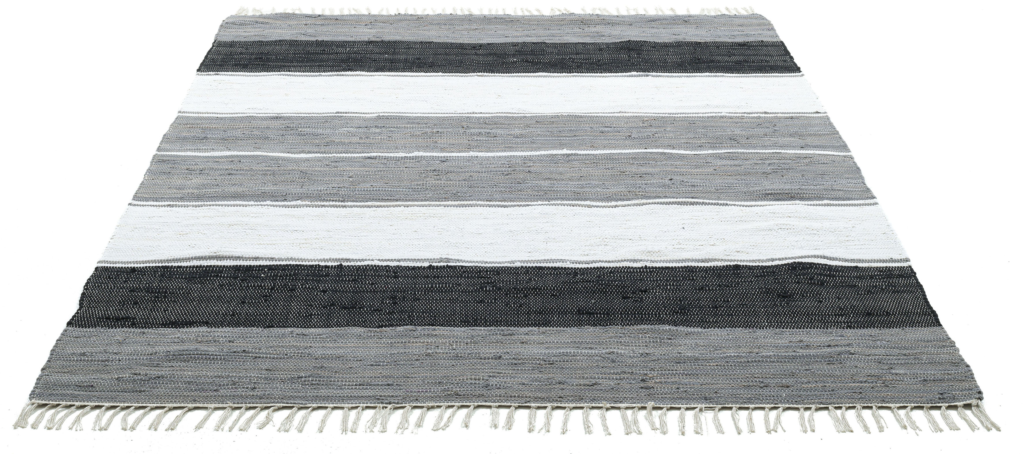 THEKO Teppich "Stripe Cotton, handgewebt" rechteckig 5 mm Höhe Flachgewebe, gestreift, reine Baumwolle, mit Fransen, auch als Läufer