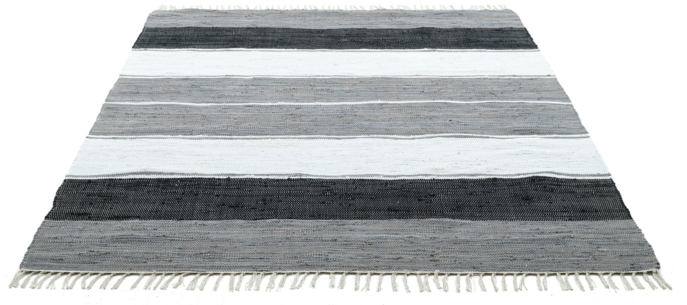 THEKO Teppich "Stripe Cotton", rechteckig, 5 mm Höhe, Flachgewebe, gestreift, reine Baumwolle, handgewebt, mit Fransen