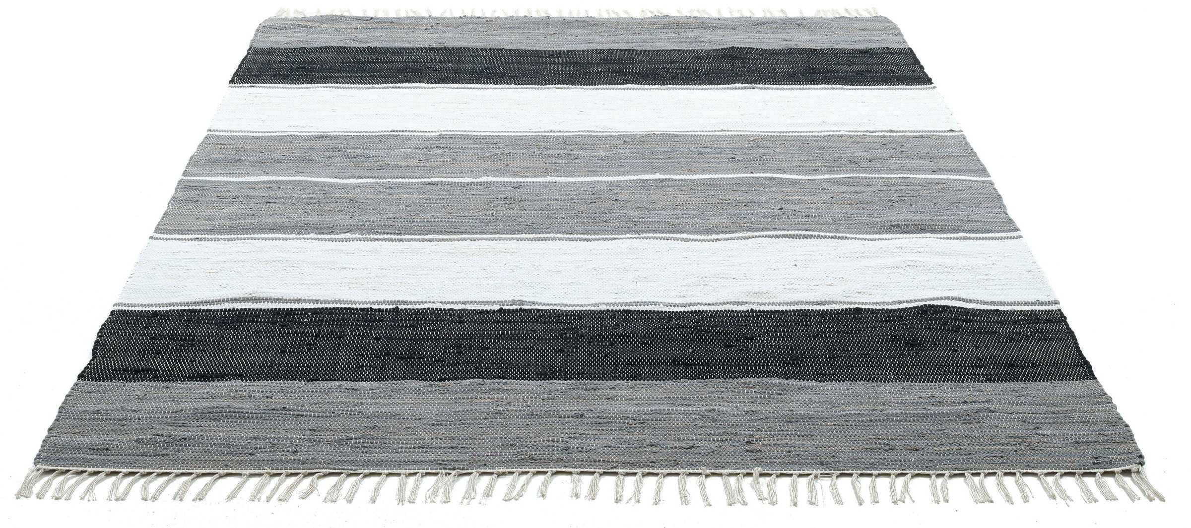 THEKO Teppich "Stripe Cotton", rechteckig, Flachgewebe, gestreift, reine Baumwolle, handgewebt, mit Fransen
