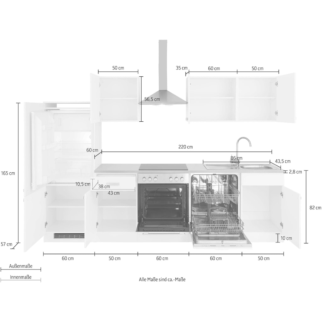 wiho Küchen Küchenzeile »Husum«, mit E-Geräten, Breite 280 cm