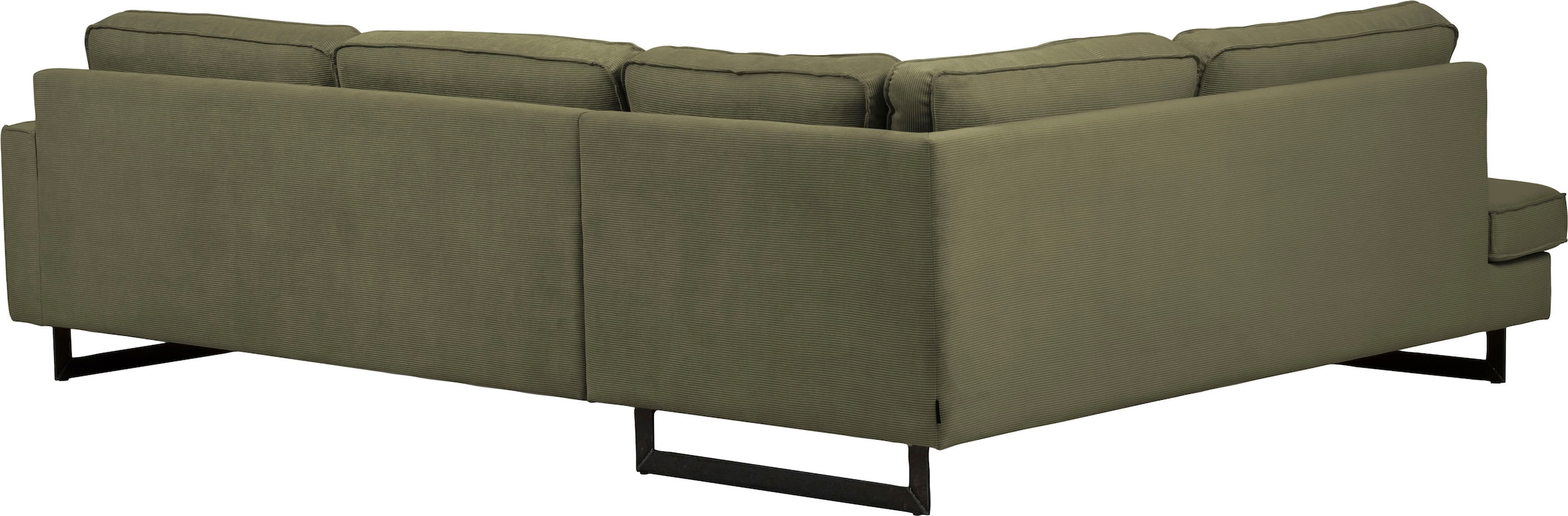 Places of Style Ecksofa »Pinto, 290 cm, Cord, Chenille, Lederoptik, Ottomane links / rechts«, mit Keder, schwarze Metallfüße, Wellenunterfederung