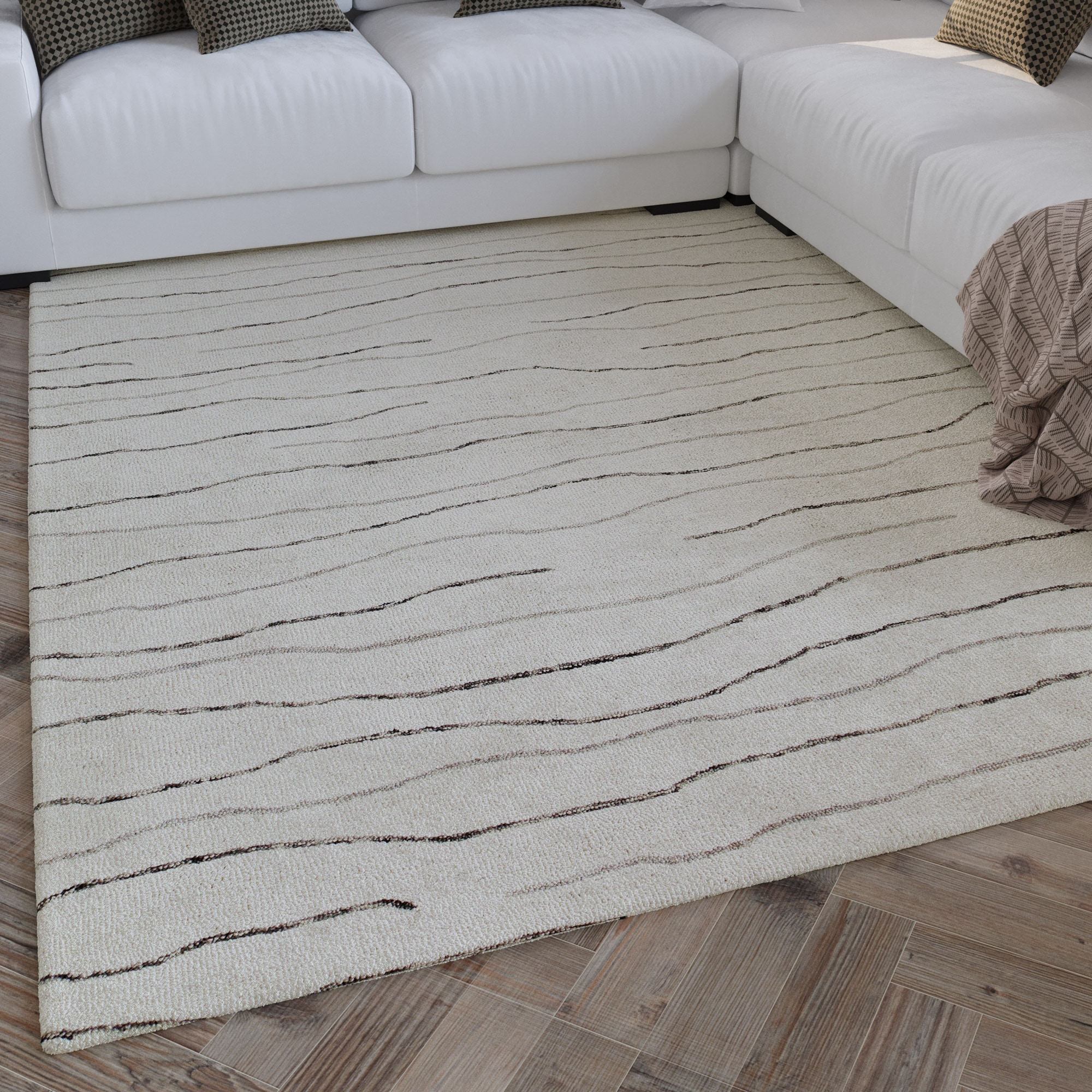 Wecon home Wollteppich "Hamptons ELEVEN" rechteckig 10 mm Höhe Läufer, Schurwolle, Kurzflor, Wohnzimmer, Schlafzimmer, Wellen