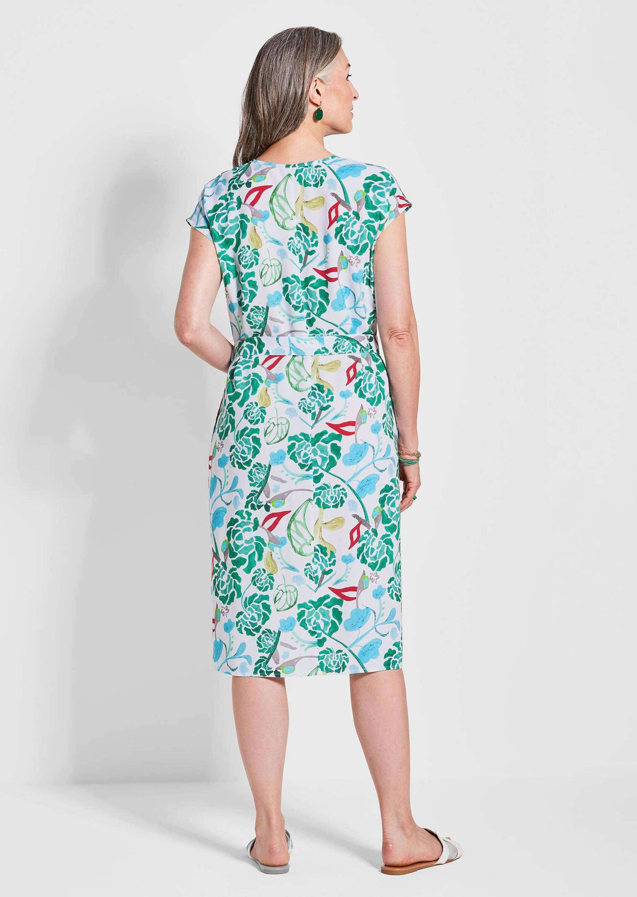 GOLDNER Sommerkleid »Kurzgröße Grünes Midikleid mit floralem Muster«
