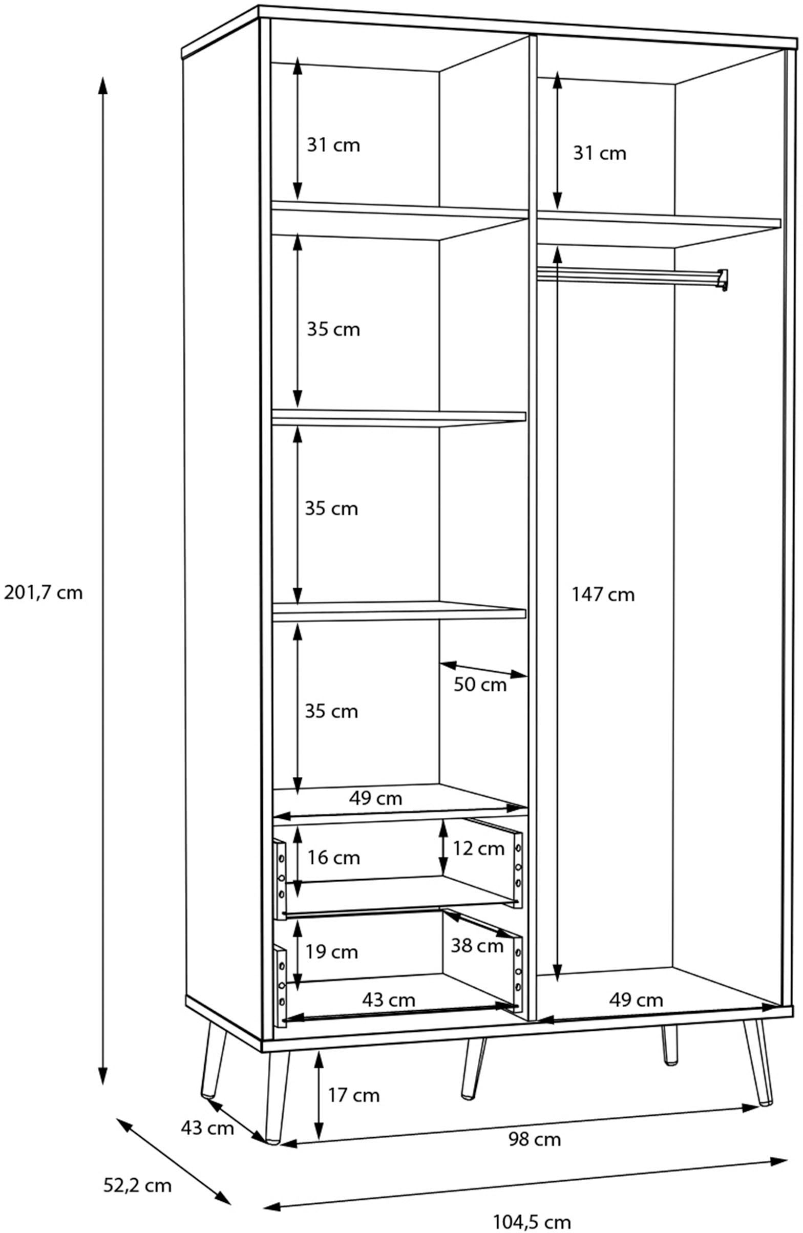 FORTE Drehtürenschrank »Harllson EasyKlix by Forte«, Montage von Korpus und Türen ohne Werkzeug oder Schrauben