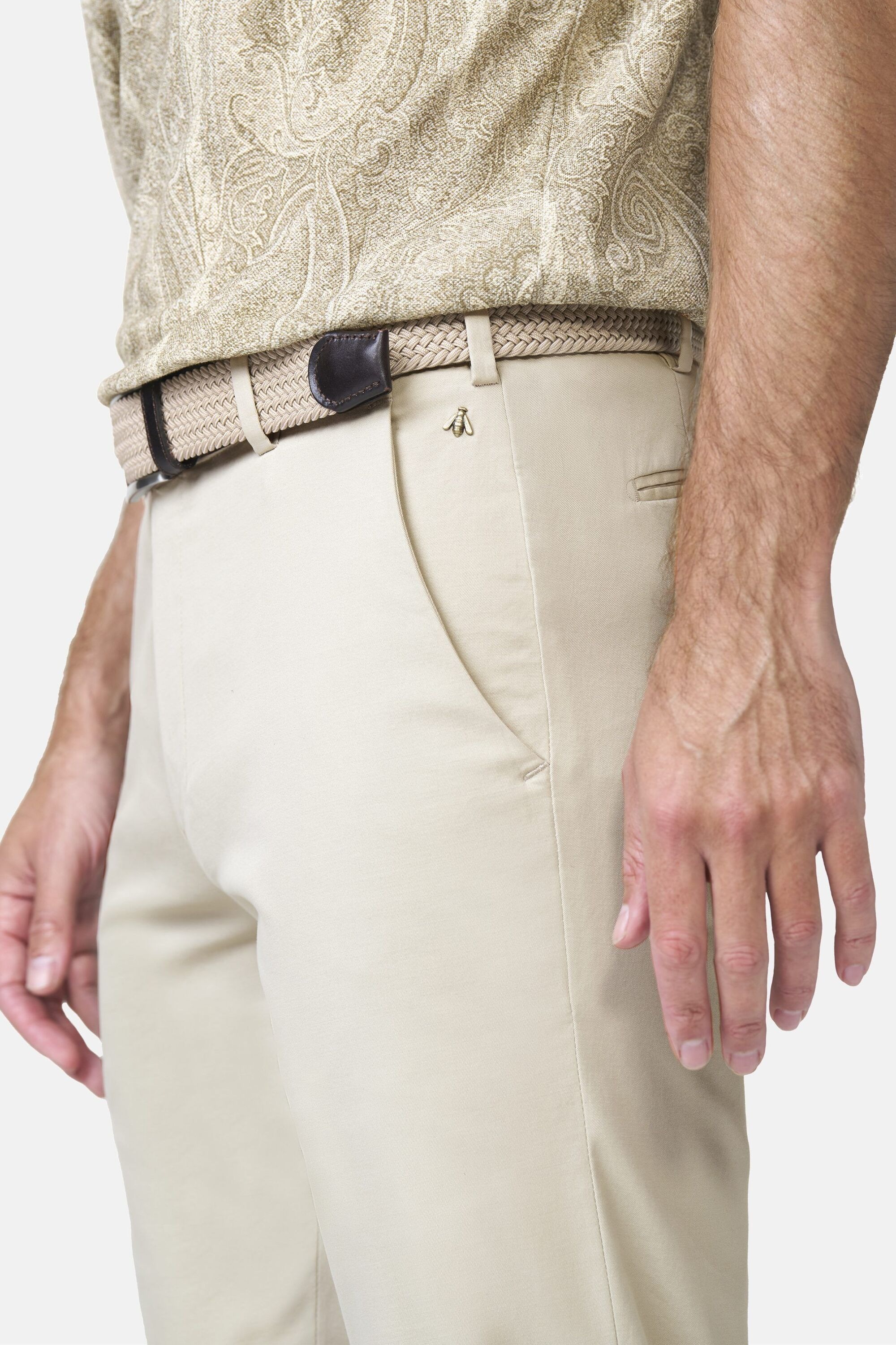 Chinos MEYER "Bonn 1-8142", Herren, Gr. 27, Normalgrößen, sand, 88% Baumwolle, 10% Seide, 2% Elasthan, unifarben, regular fit lang, Hosen, Seide-Bio-Baumwolle 3