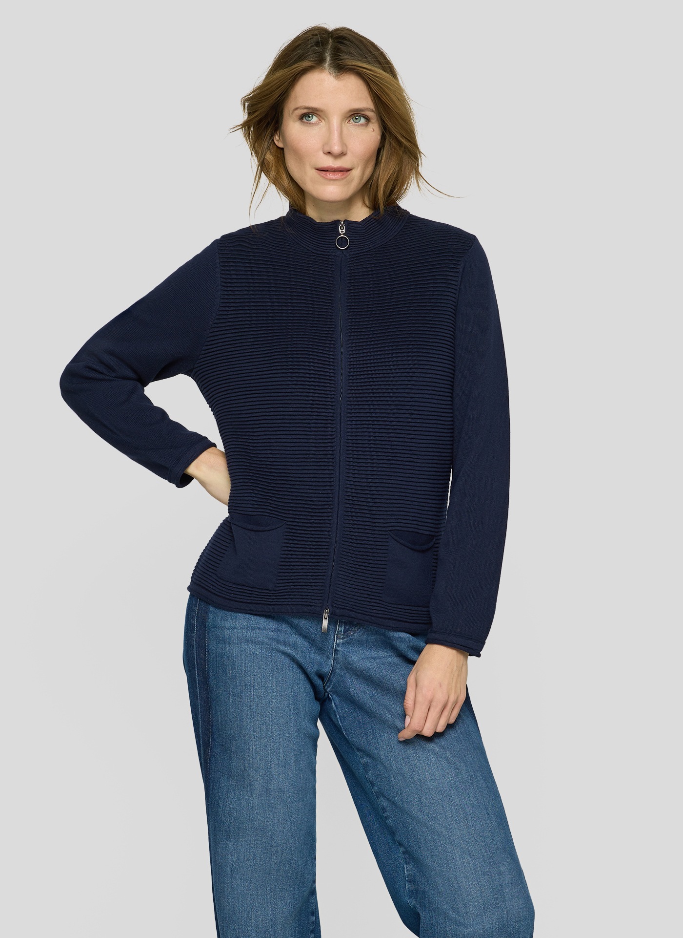 Strickjacke RABE, Damen, Gr. 42, pazifik, Strick, Obermaterial: 60% Baumwolle, 40% Polyacryl, unifarben, regular fit normal, ohne Ausschnitt, gerader Abschluss, Strickjacken Strickjacke, mit Taschen