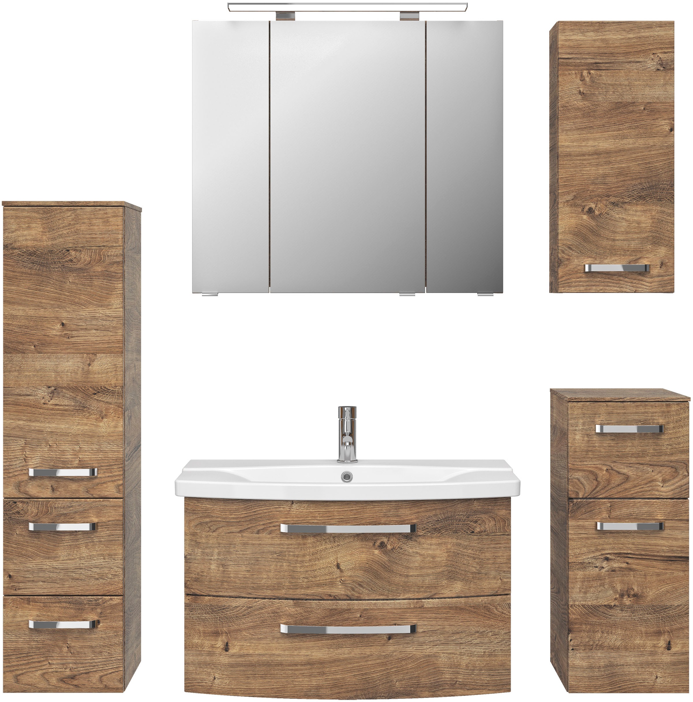 Saphir Badmöbel-Set "Serie 4010 5-teilig Keramik-Waschtisch mit LED-Spiegel günstig online kaufen