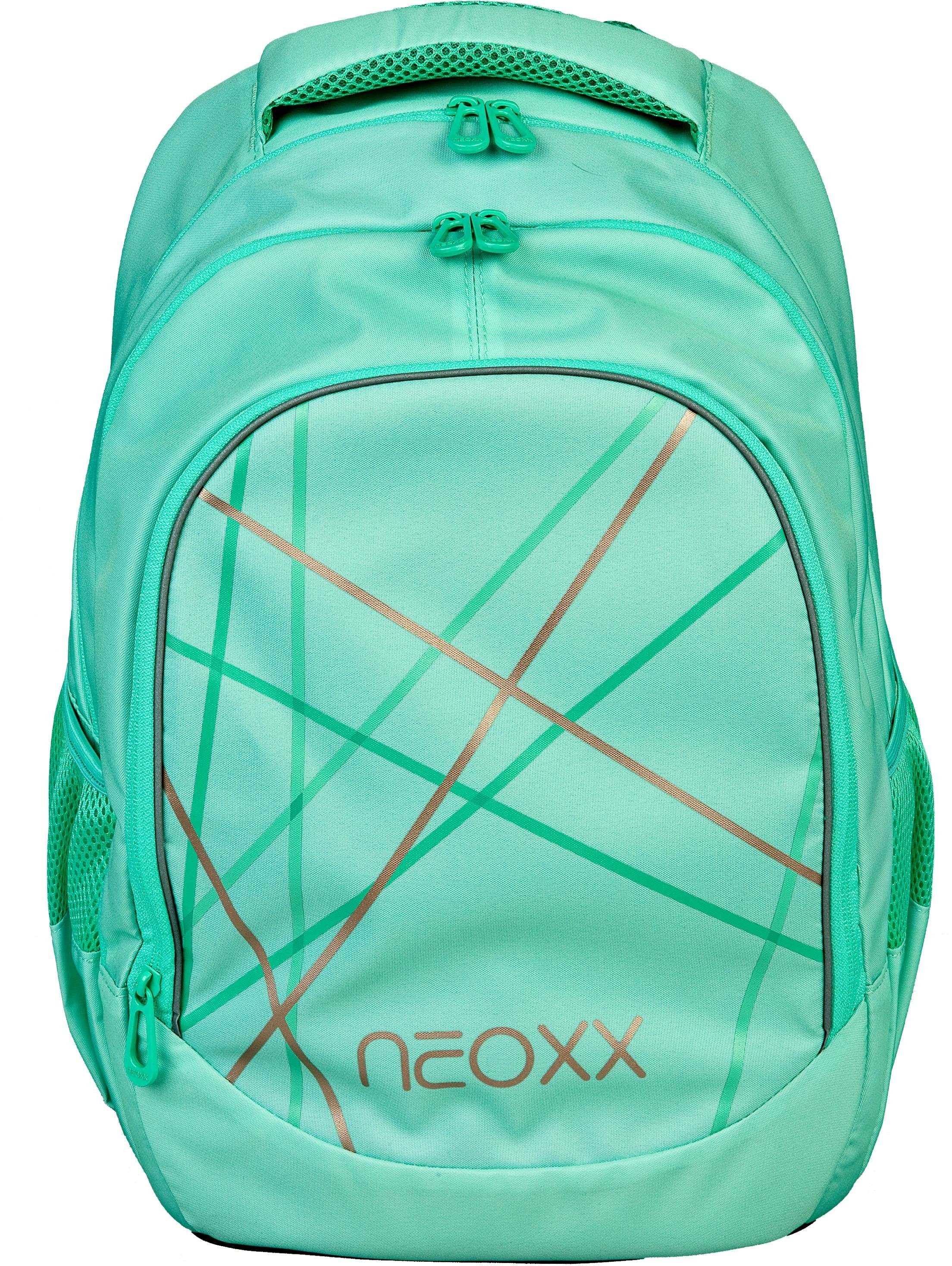 neoxx Schulrucksack "Fly, Mint to be", Reflektionsnaht, aus recycelten PET-Flaschen