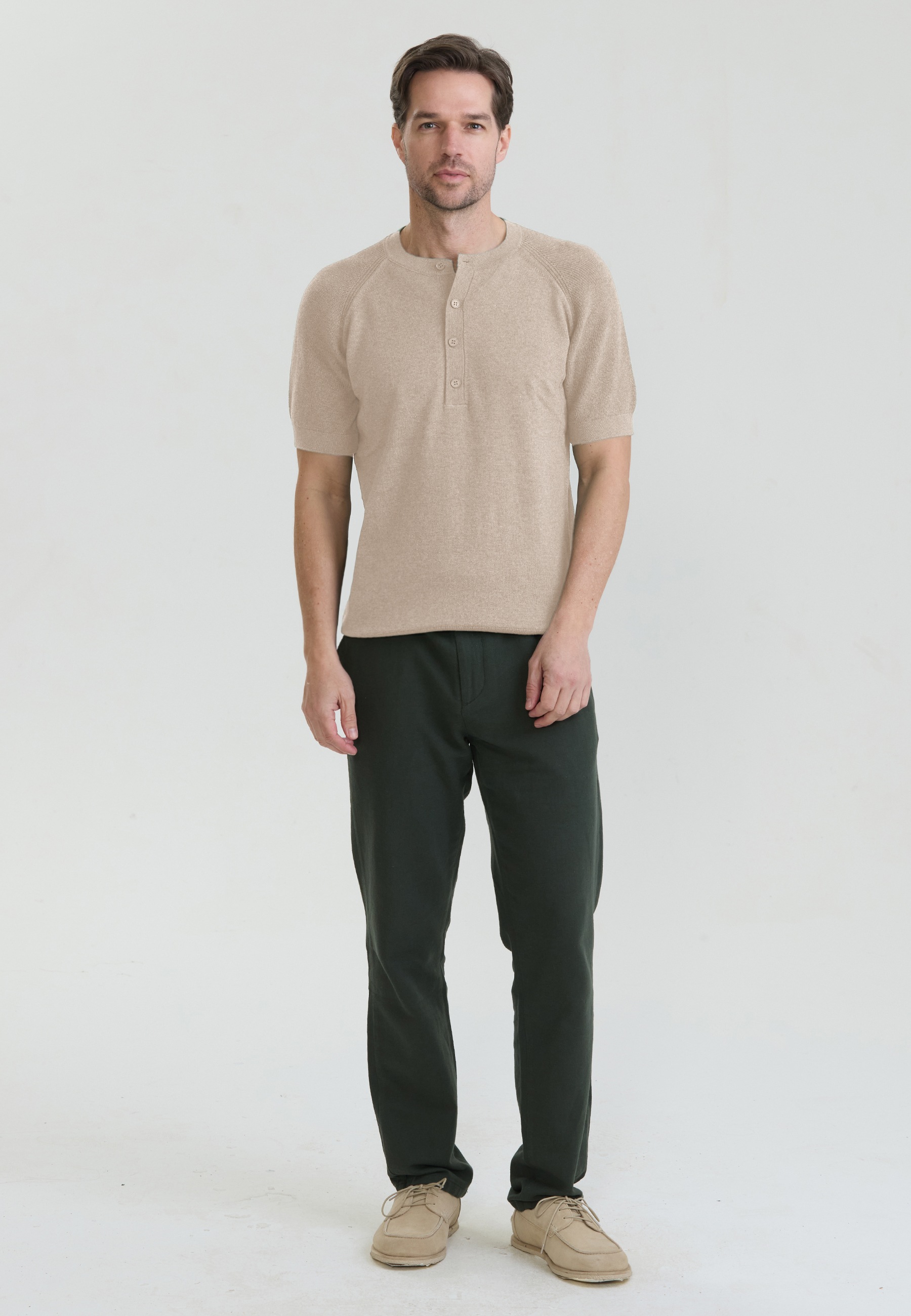 Felix Hardy T-Shirt »Basic-Strick-T-Shirt mit Rundhalsausschnitt und Knöpfen«