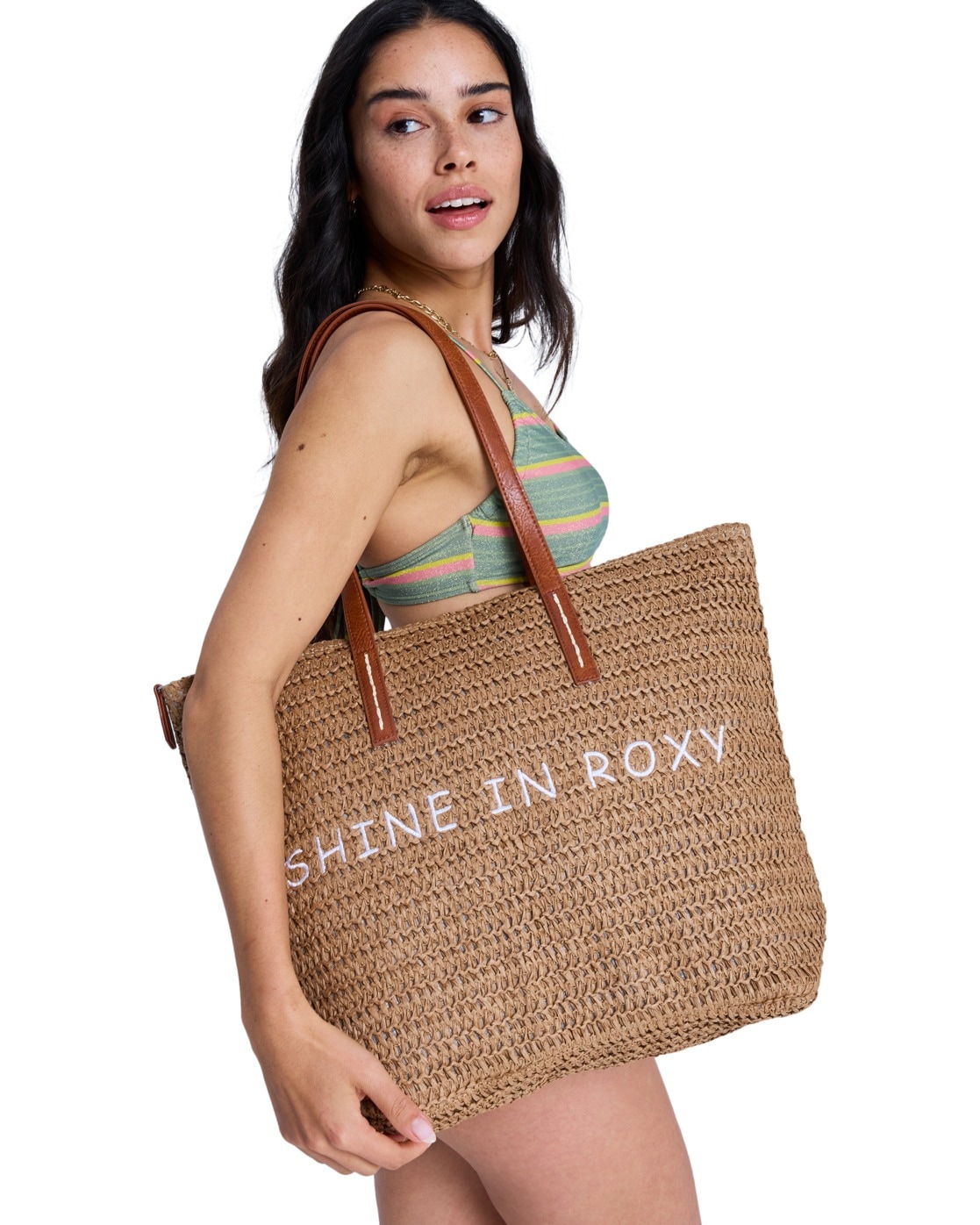 ROXY Damen Strandtasche "In The Tropics"braunie, Obermaterial: 100% Papier;, Taschen
