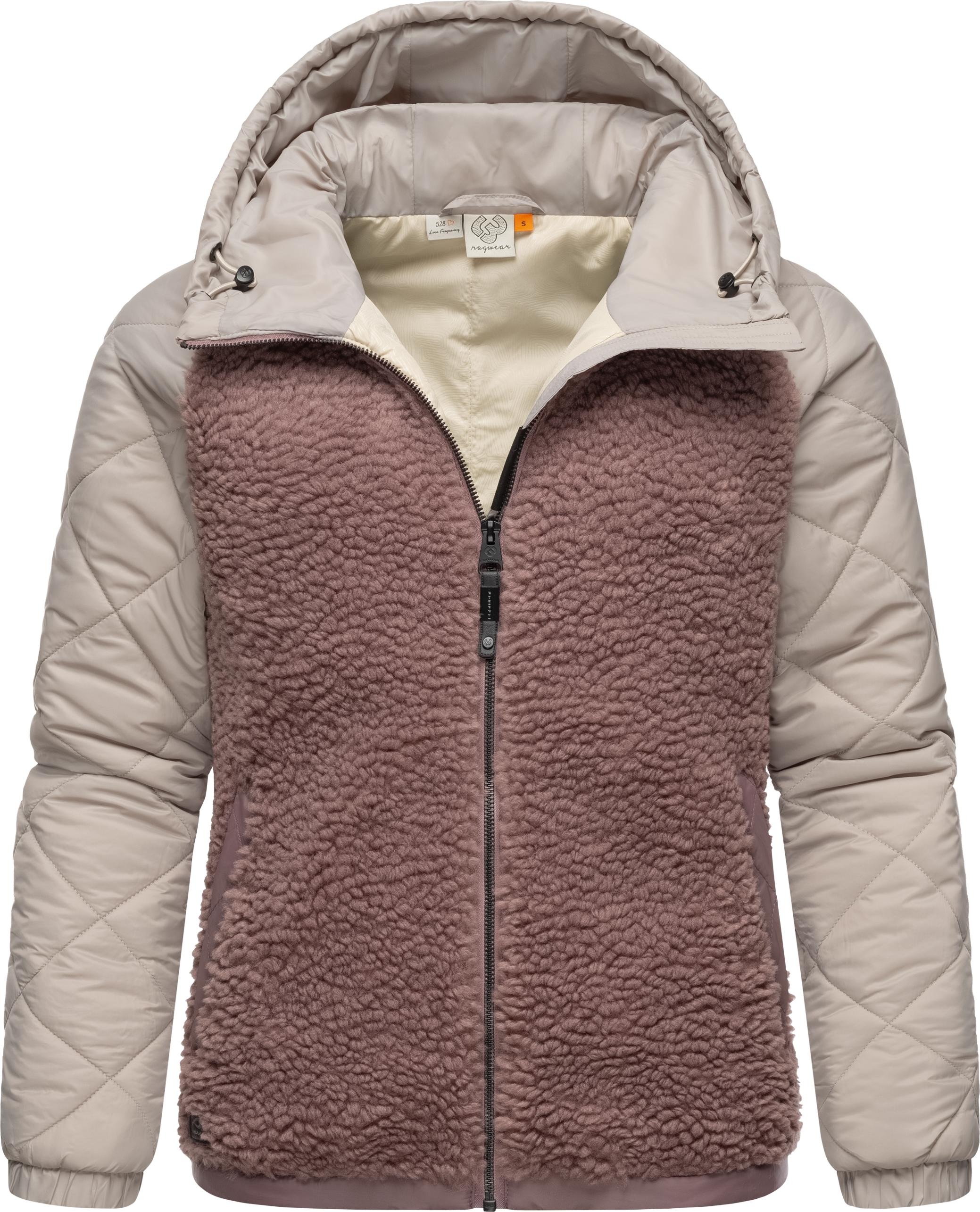 Ragwear Outdoorjacke "Leeloo", mit Kapuze, Damen Übergangsjacke aus Teddy-Kunstfell mit gesteppten Ärmeln