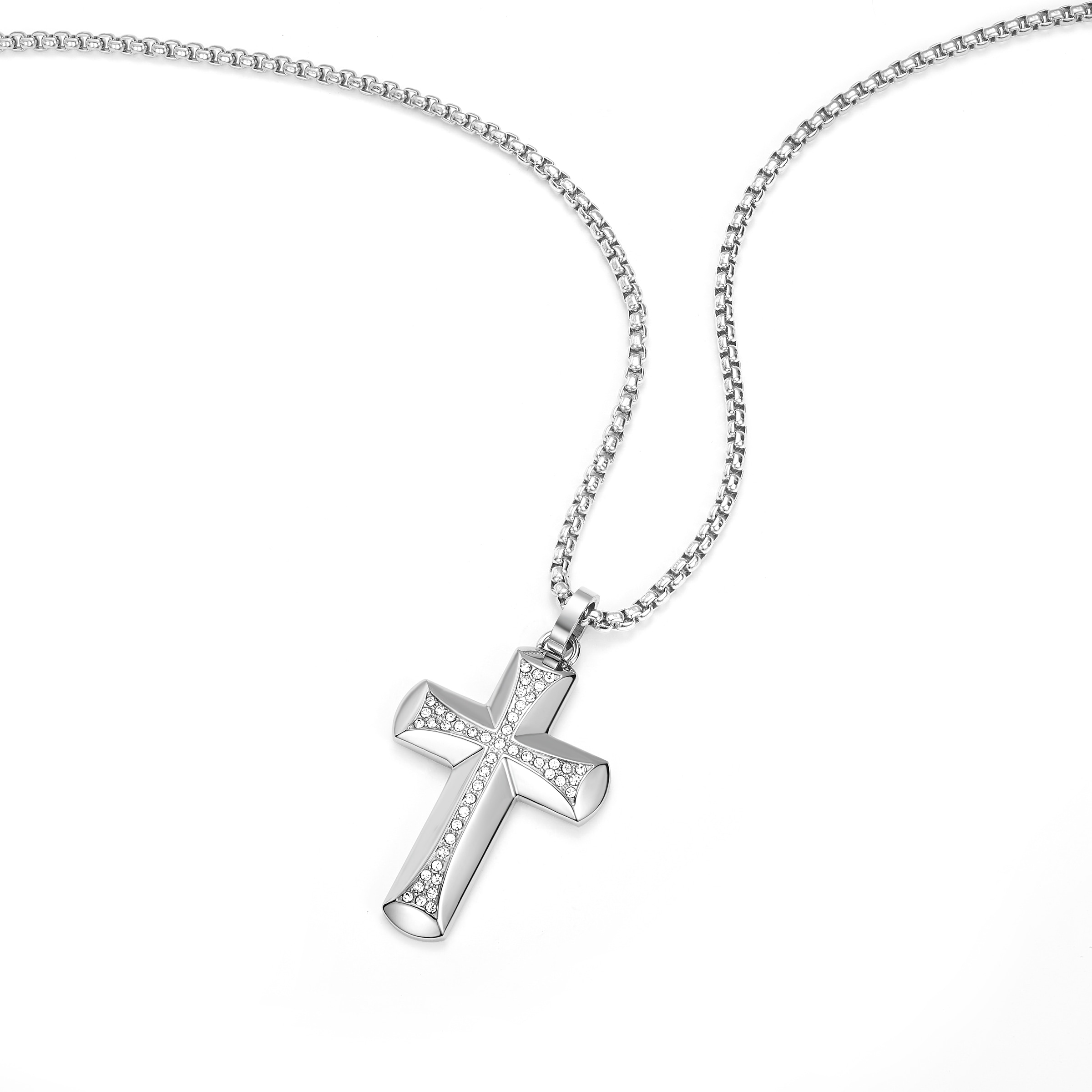 Police Kette mit Anhänger »Crossroads Kreuz« mit Kristallstein (synth.)