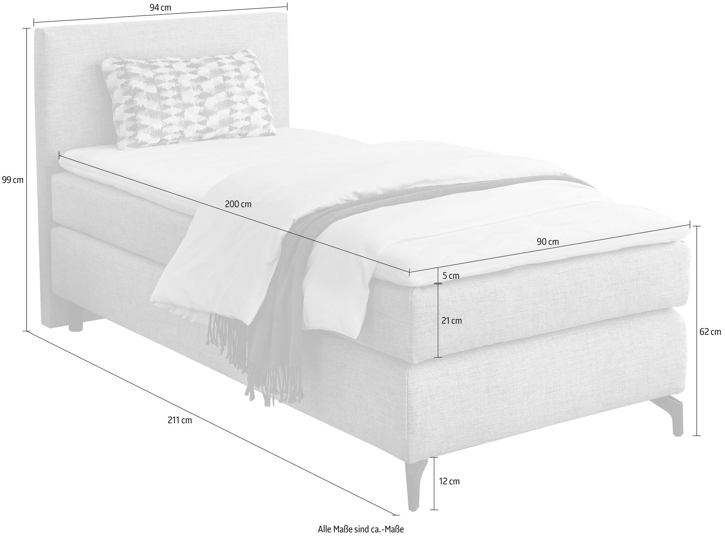 INOSIGN Boxspringbett Alinas, mit Topper und Zierkissen, in unterschiedliche Farbvarianten und Breiten lieferbar