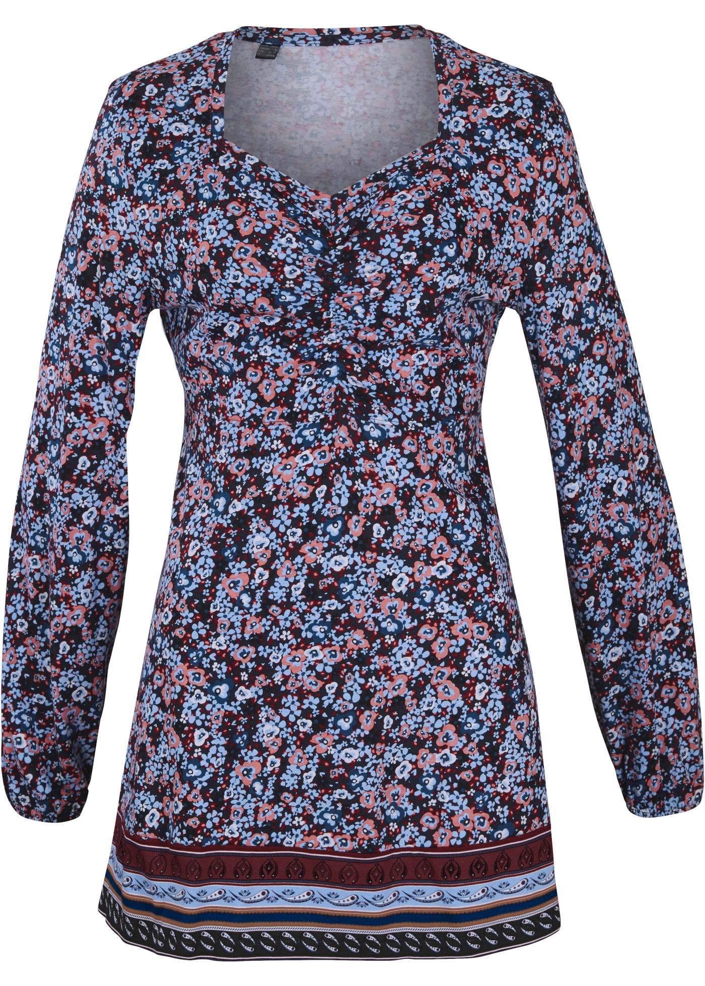 bonprix Longshirt mit geblümtem Jerseyshirt, Regular Fit