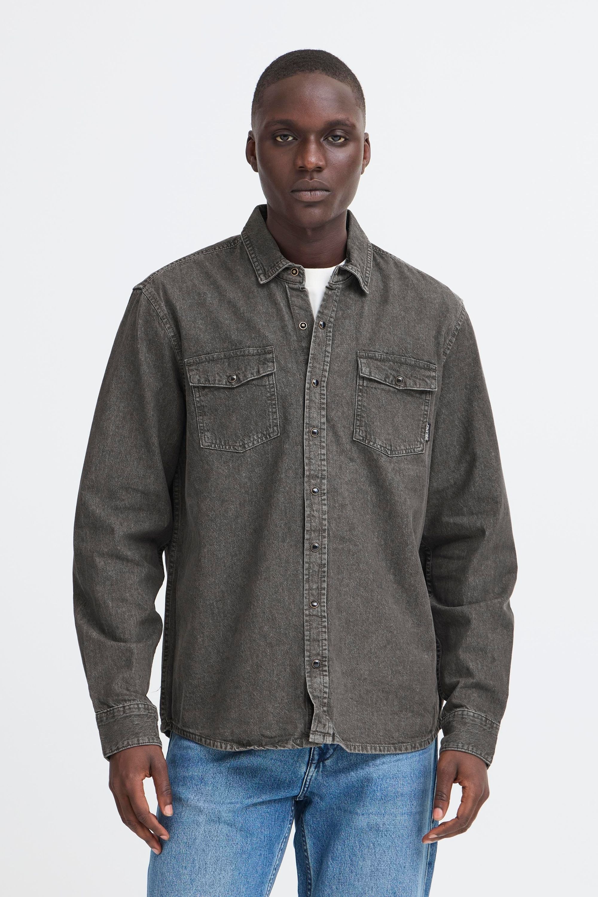 Jeanshemd BLEND "Jeanshemd BHDARGO", Herren, Gr. S, N-Gr, grau (denim grau), Obermaterial: 100% Baumwolle CO., Hemden Jeanshemd 5
