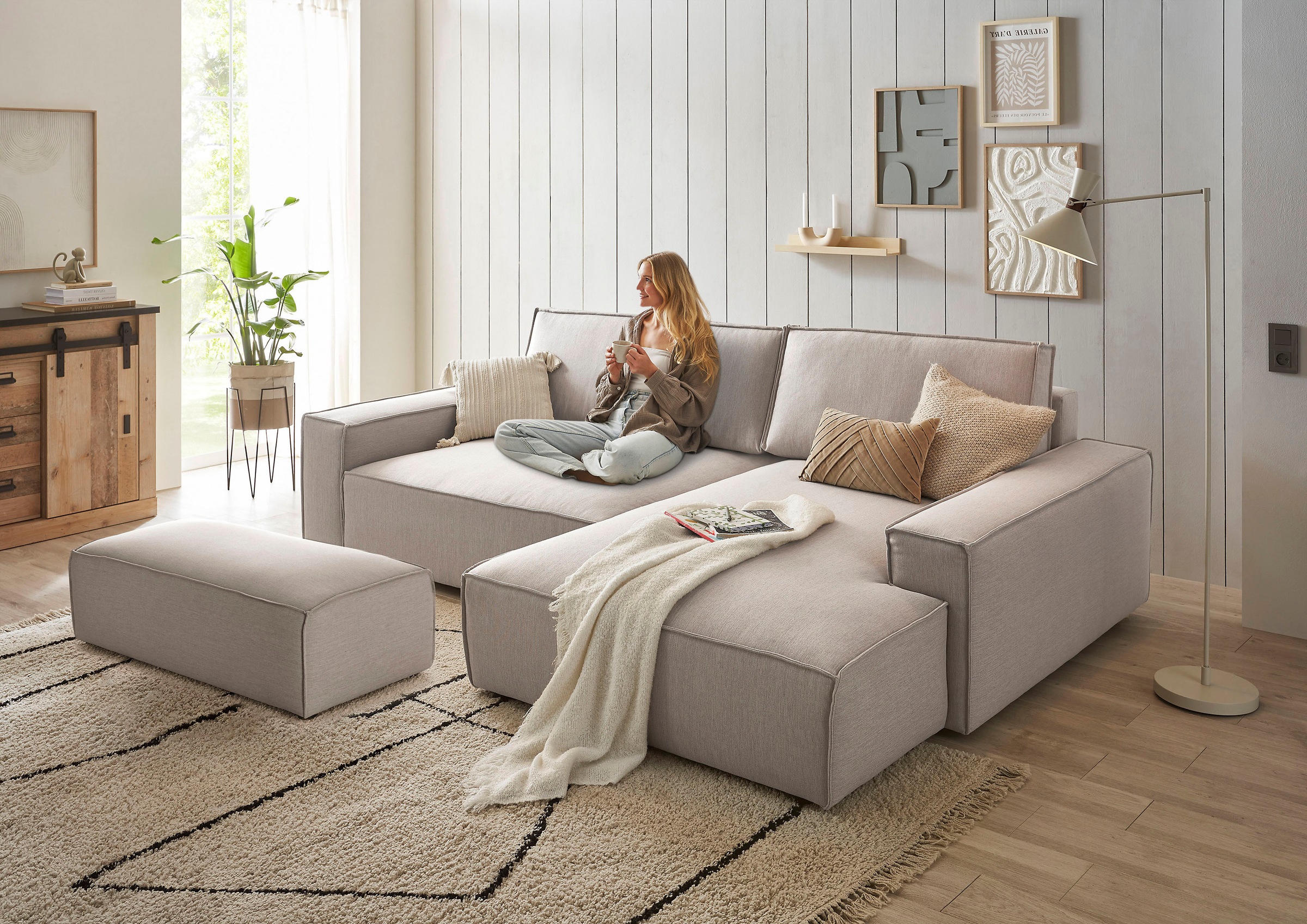 OTTO home Polsterecke »SHERWOOD XXL tief, L-Form, Schlaffunktion, Bigsofa, Cord, Leinenoptik« stellbar zum Schlafsofa (Krokodilverbinder), Cord, Leinenoptik,