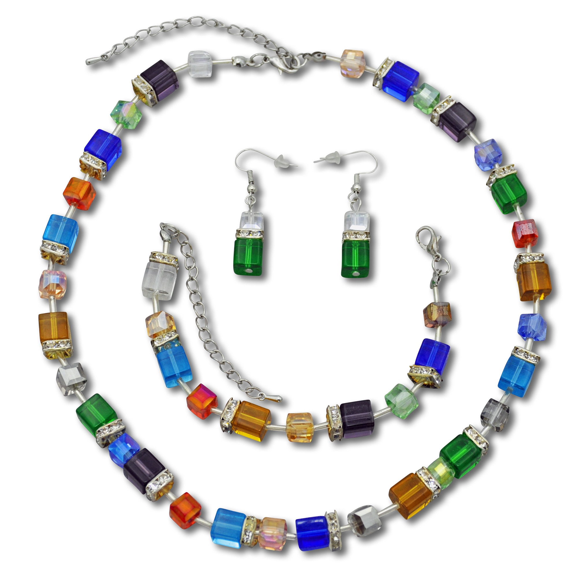 Collierkettchen »Glaswürfel Set multi color Collier, Armband, Ohrhaken«