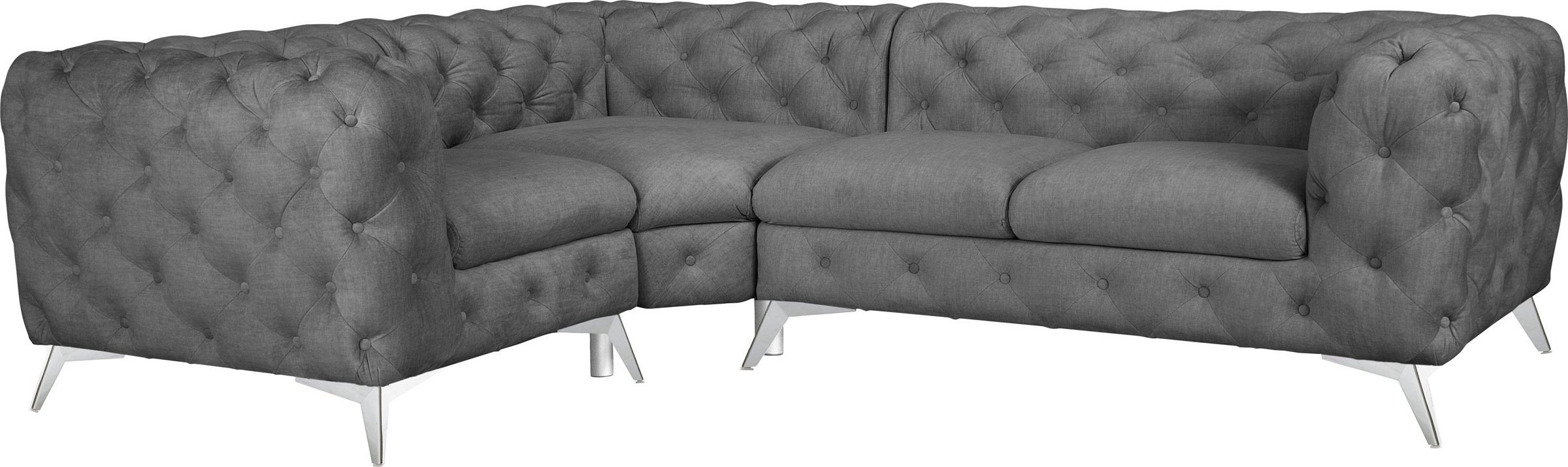 Leonique Chesterfield-Sofa »Ecksofa GLYNIS L-Form mit Wellenunterfederung, Maße B/T/H 264/204/75cm«, aufwändige Knopfheftung, moderne Chesterfield Optik, Fußfarbe wählbar