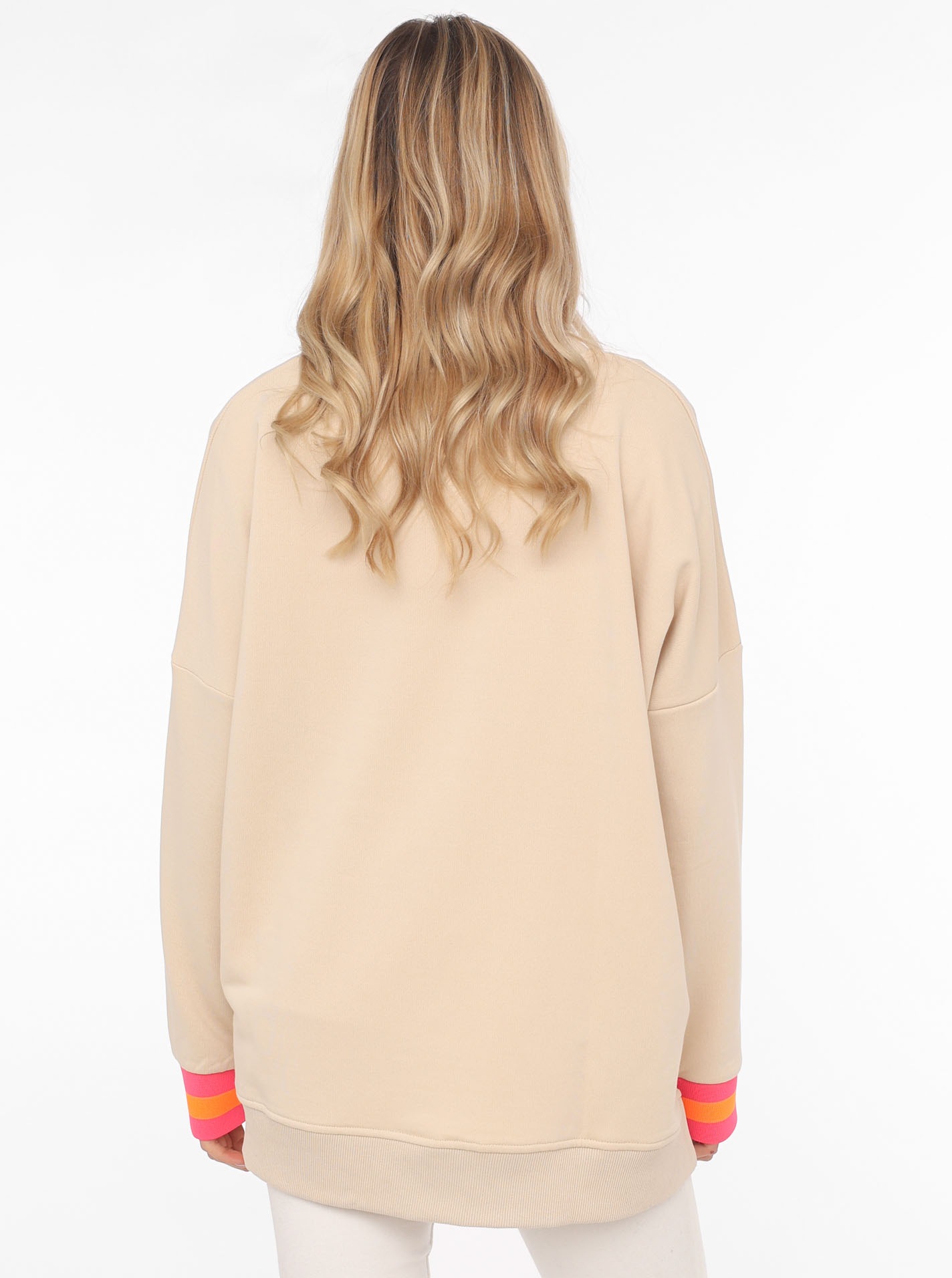 Thumbnail - Zwillingsherz Hoodie ""Positive Mind"", neonfarbenen Bündchen, V-Ausschnitt, Seitenschlitze, Langarm