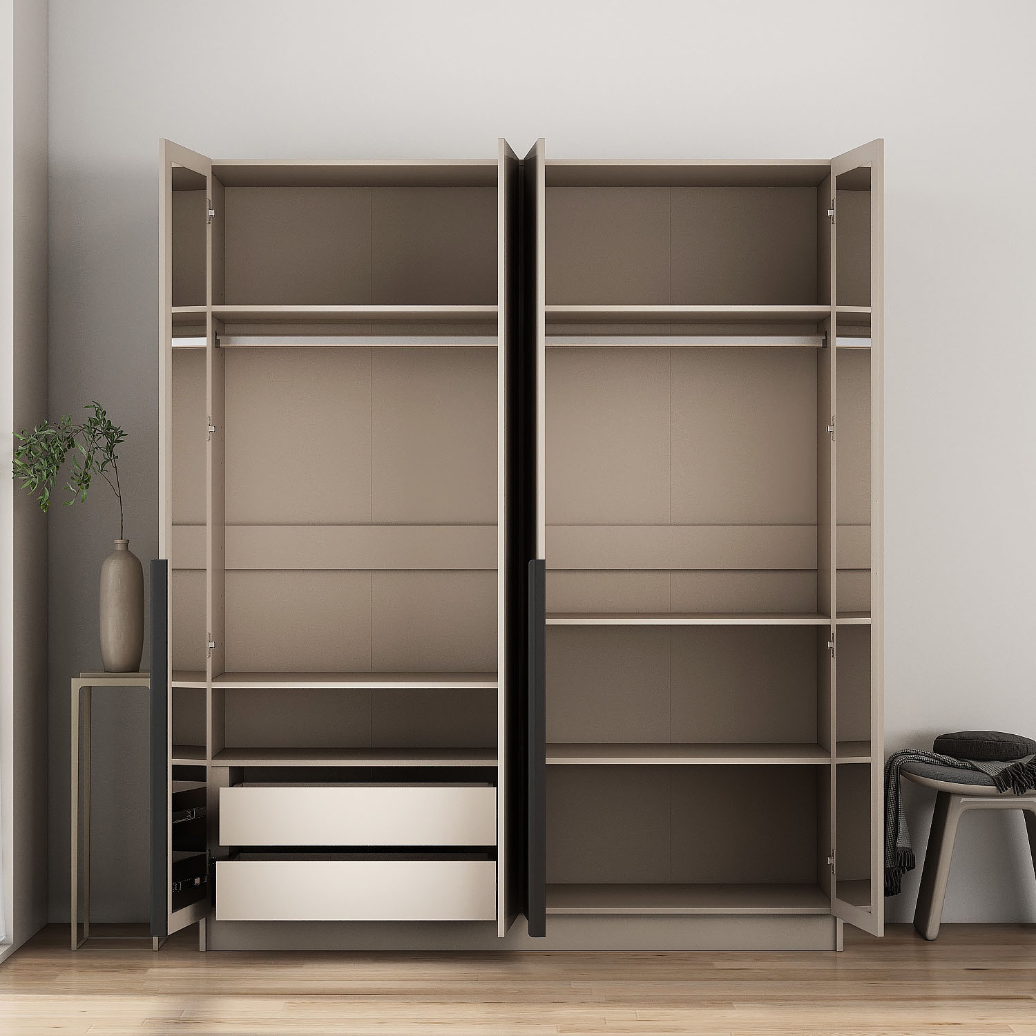 OTTO home Kleiderschrank »Annor Schlafzimmerschrank Breite 162cm hochglanz Schrank Garderobe« Drehtürenschrank mit perfekter Innenausstattung - elegante Türgriffe