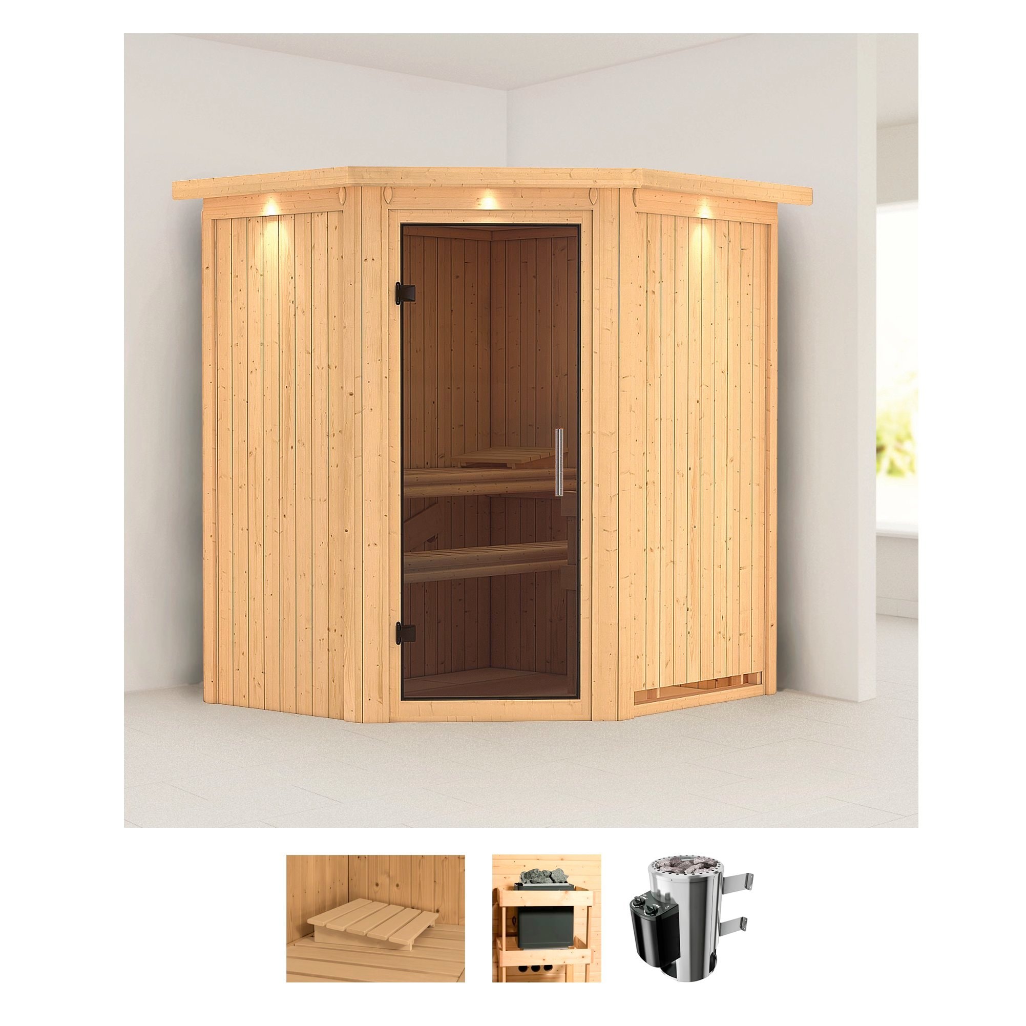 Karibu Sauna "Tomke" Set, Ofen 3,6 kW intgr. Strg