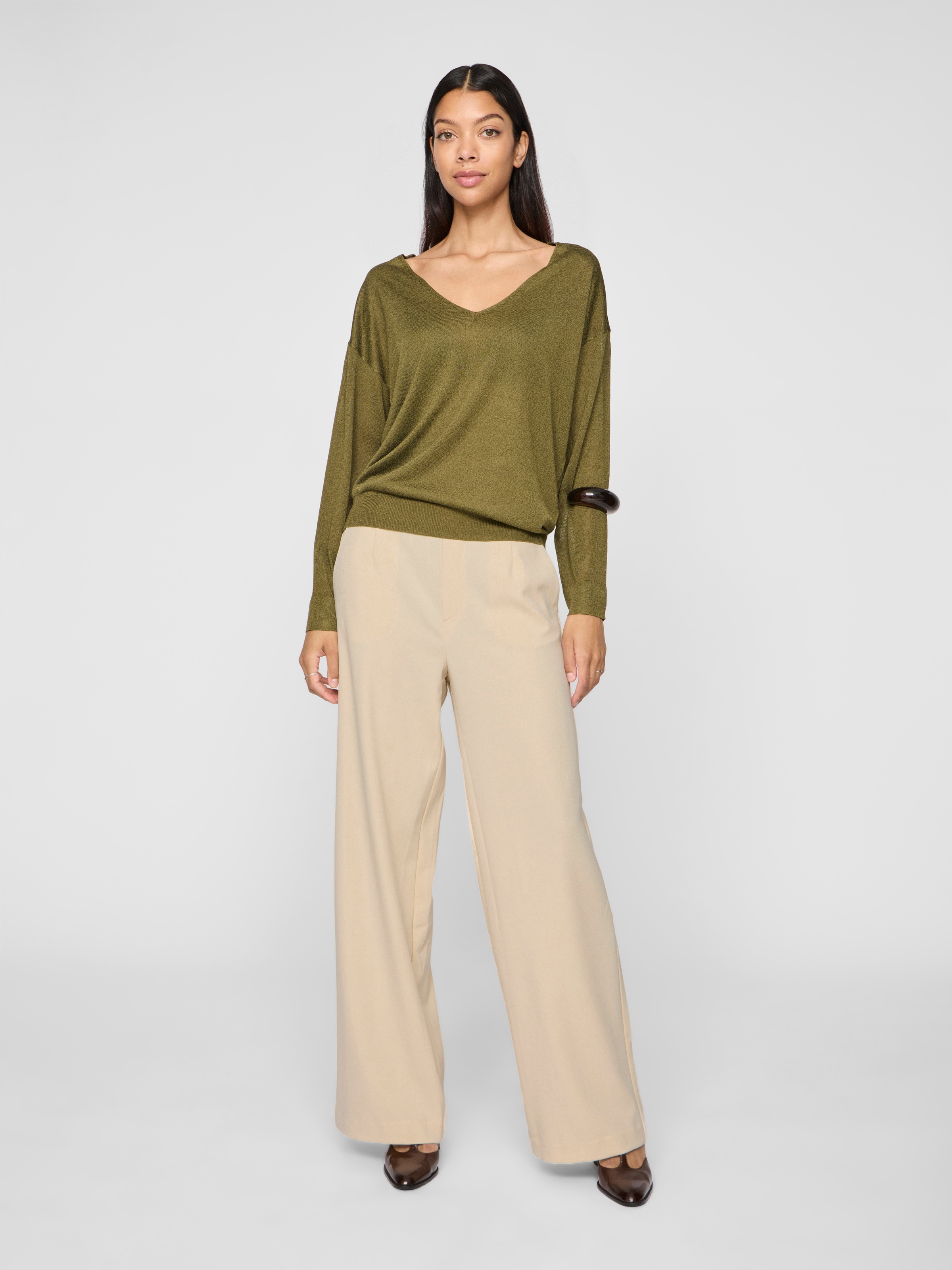 Vila Pantalon Taille Haute Varone Wide Leg Sandshell 36 Femme 4