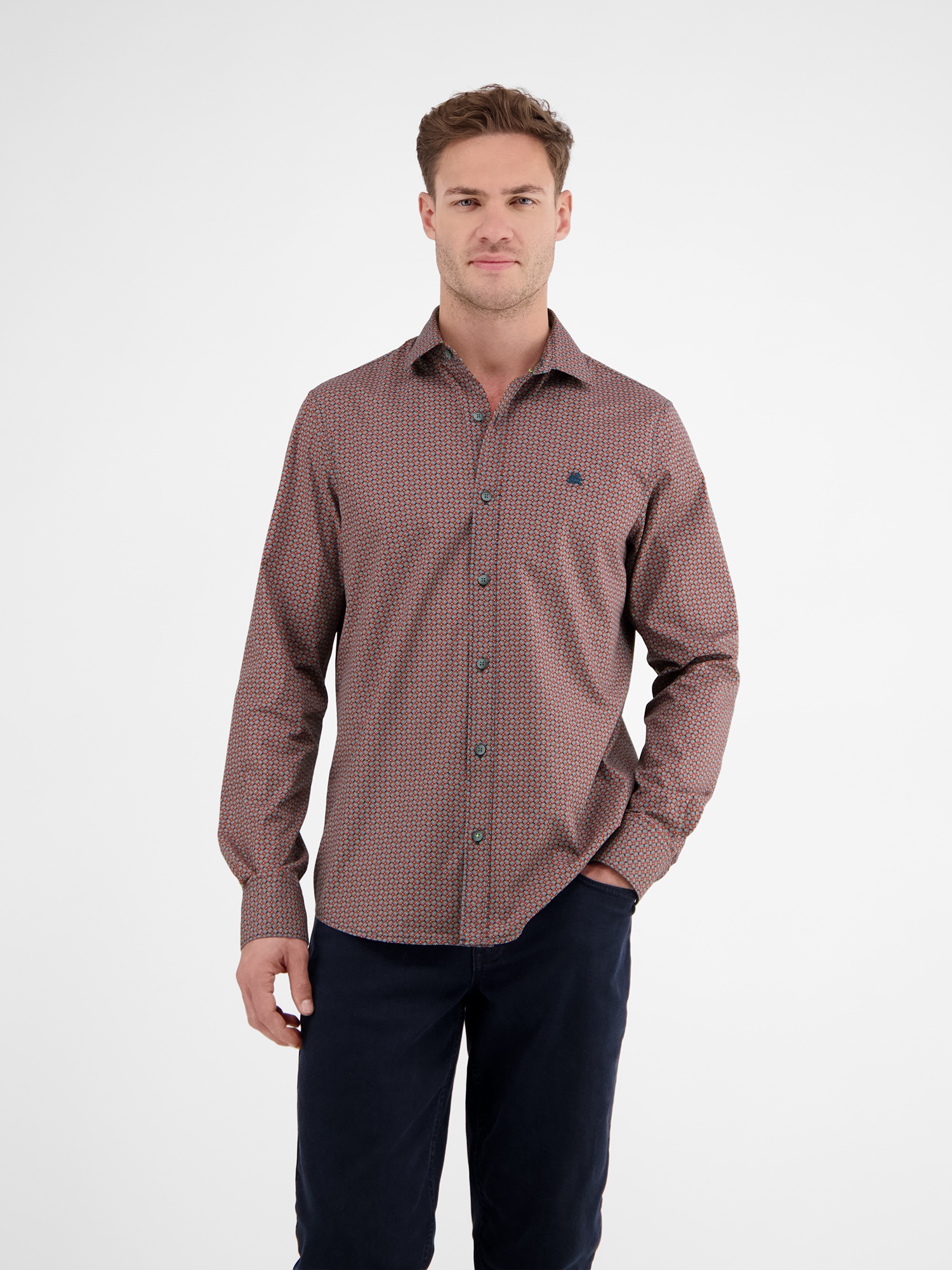 LERROS Langarmhemd »LERROS Poplinhemd mit Stretchanteil, minimal gemustert«