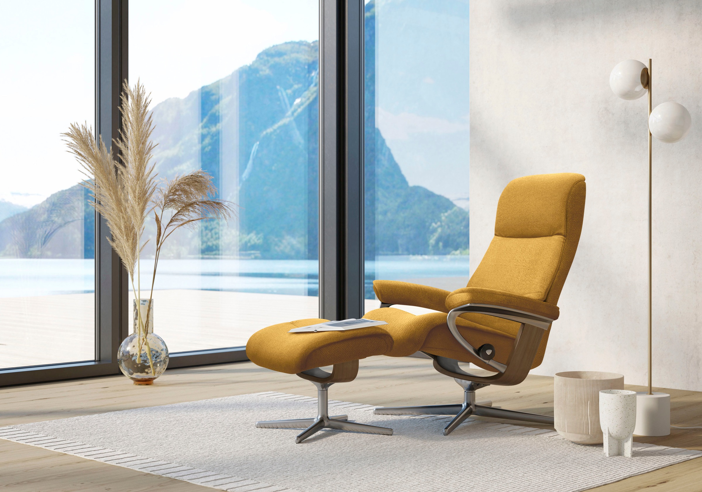 Stressless® Relaxsessel »View«, (Set, Relaxsessel mit Hocker), mit Hocker, mit Cross Base, Größe S, M & L, Holzakzent Eiche