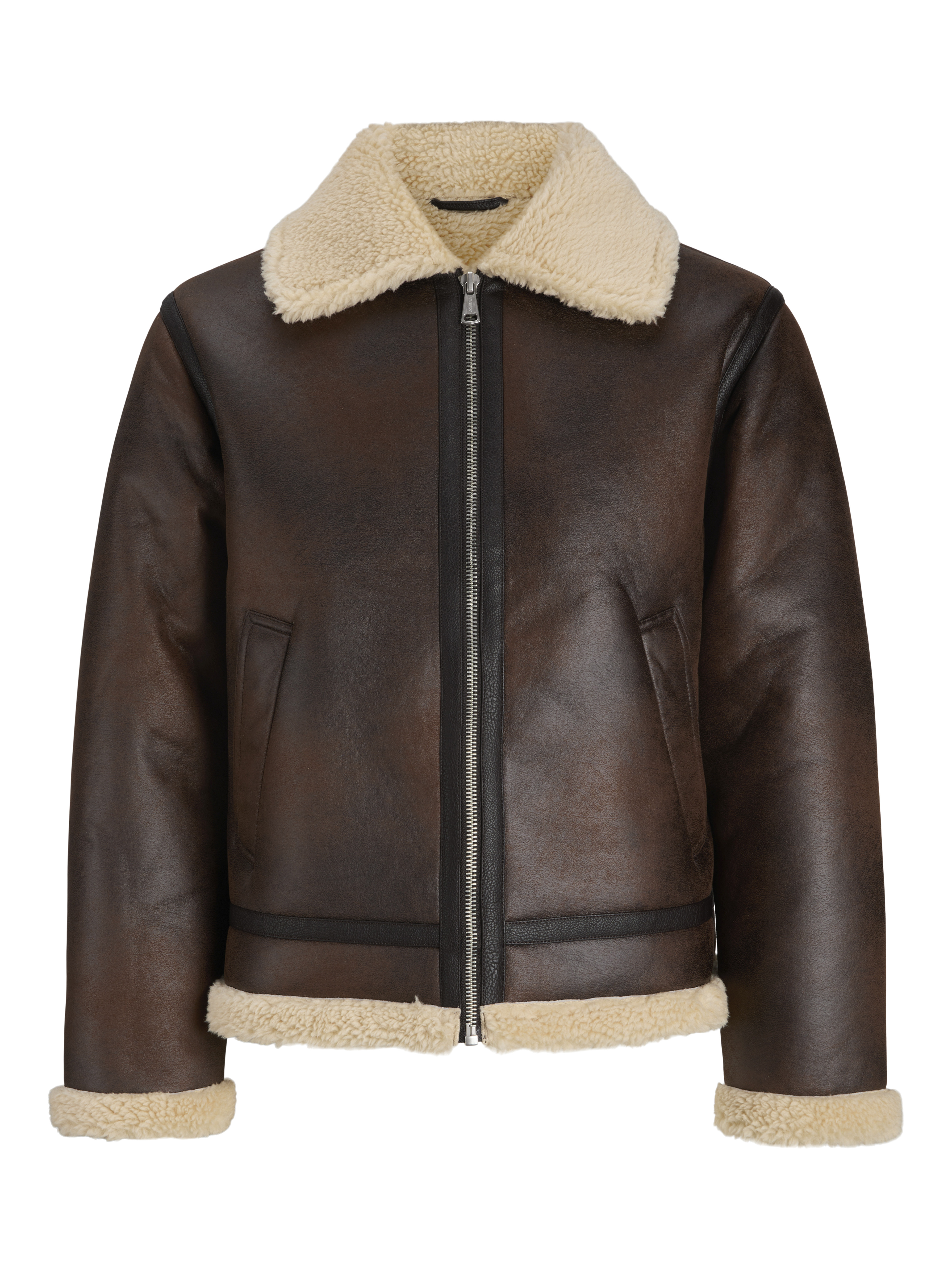Jack & Jones Outdoorjacke "JORNORREBRO AVIATOR JACKET SN" Lederimitat, mit Teddy Besatz, im Flieger Look