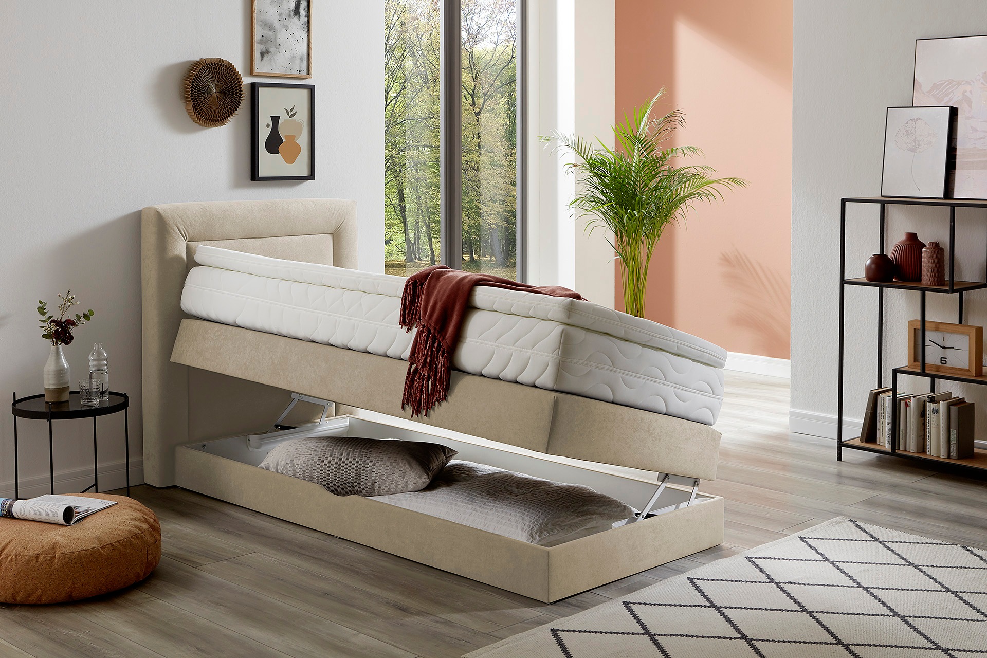 Boxspringbett, beige, B:105cm L:210cm, WESTFALIA SCHLAFKOMFORT, Komplettbetten, Boxspringbett, wahlweise mit Bettkasten und Topper 9