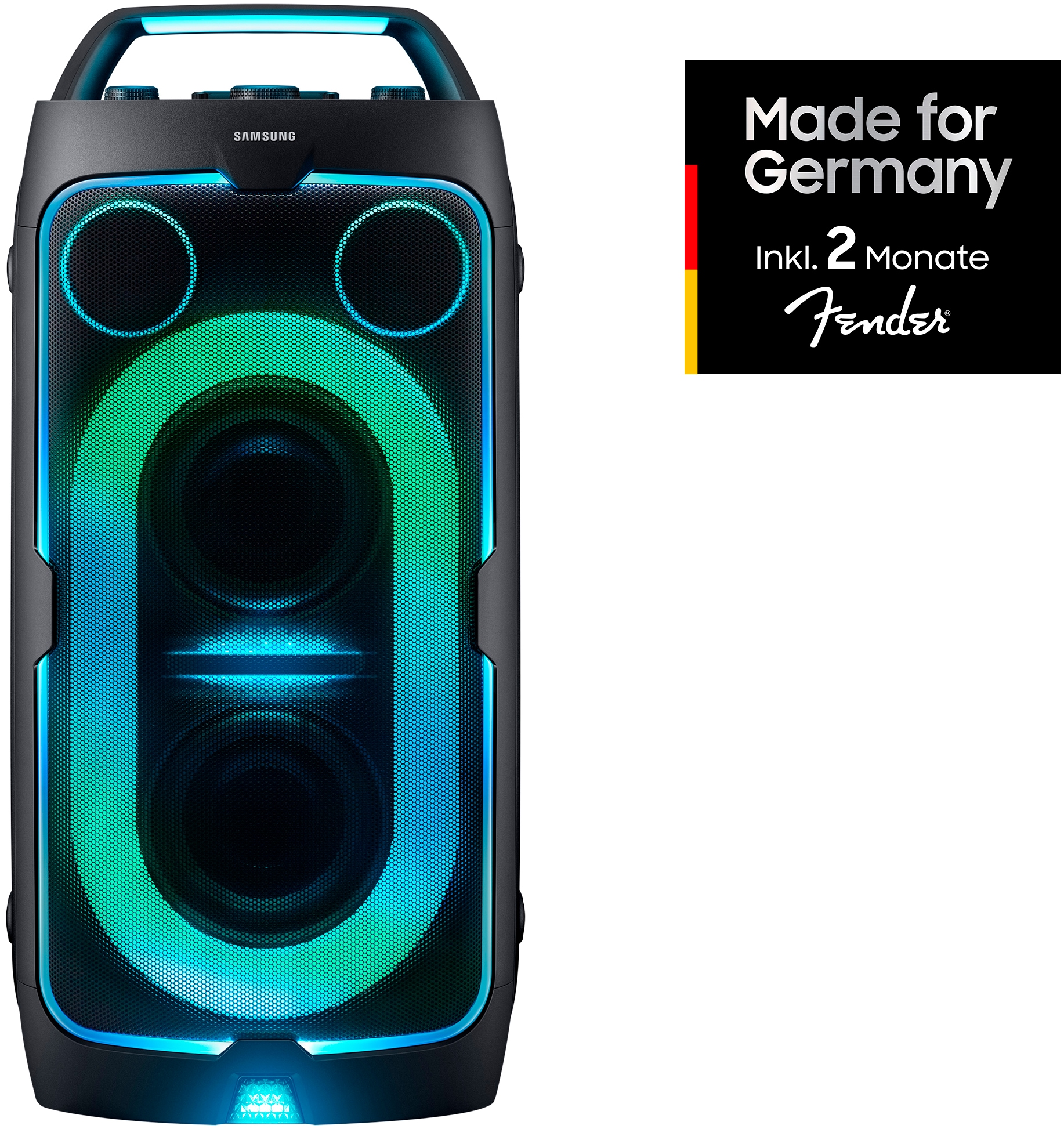 SAMSUNG Party-Lautsprecher "Sound Tower MX-ST50F (2025)", B:35,3cm H:73,6cm T:36,5cm, bunt, Lautsprecher, Party Lights, Grip & Roll-Funktion,
