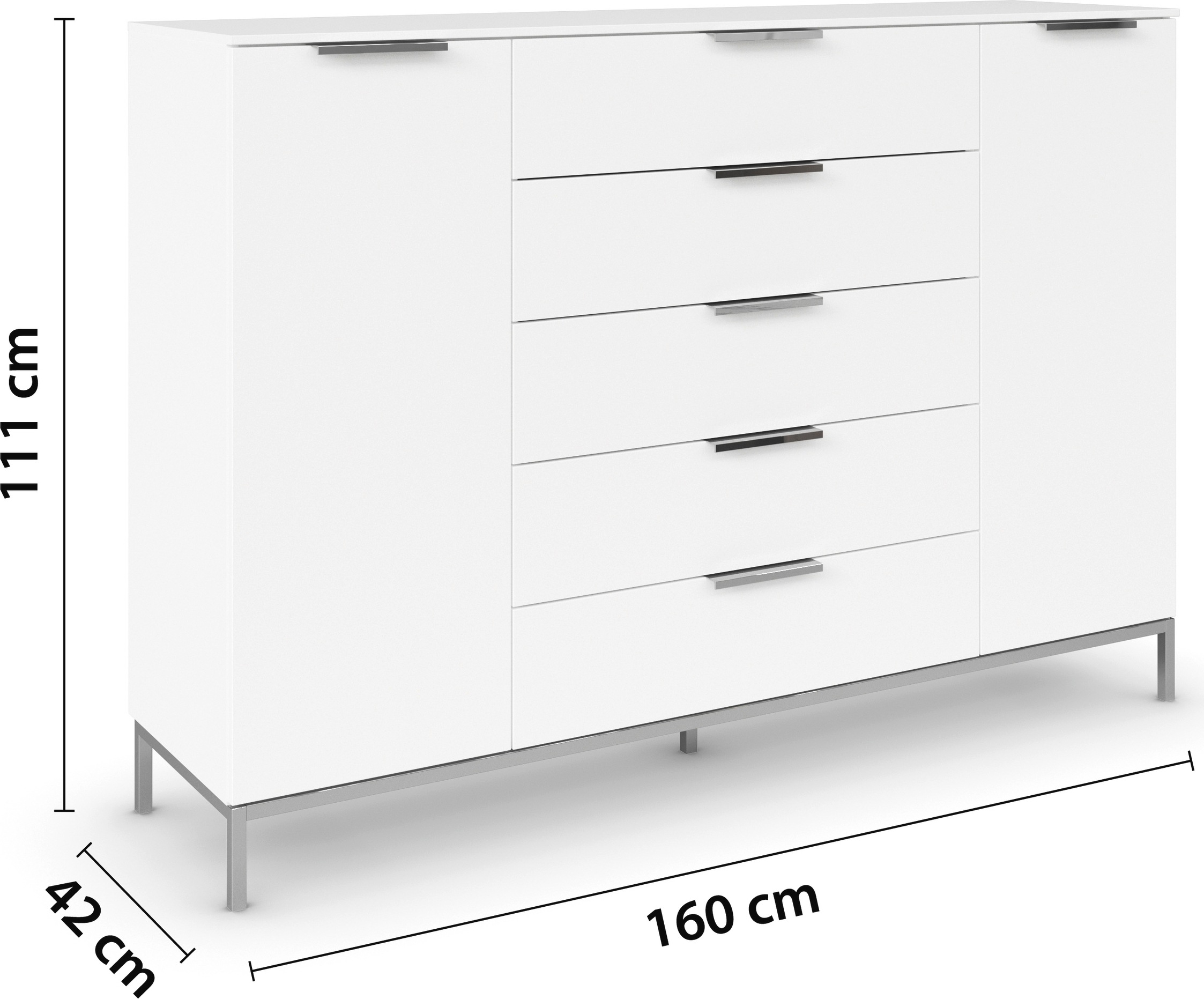 rauch Kombikommode »Kommode Türkommode Sideboard Kombikommode FLIPP«, (Breite 160/180 cm mit 4 Einlegeböden), 2-türig mit 5 Schubladen und Soft-Close-Funktion in zwei Breiten