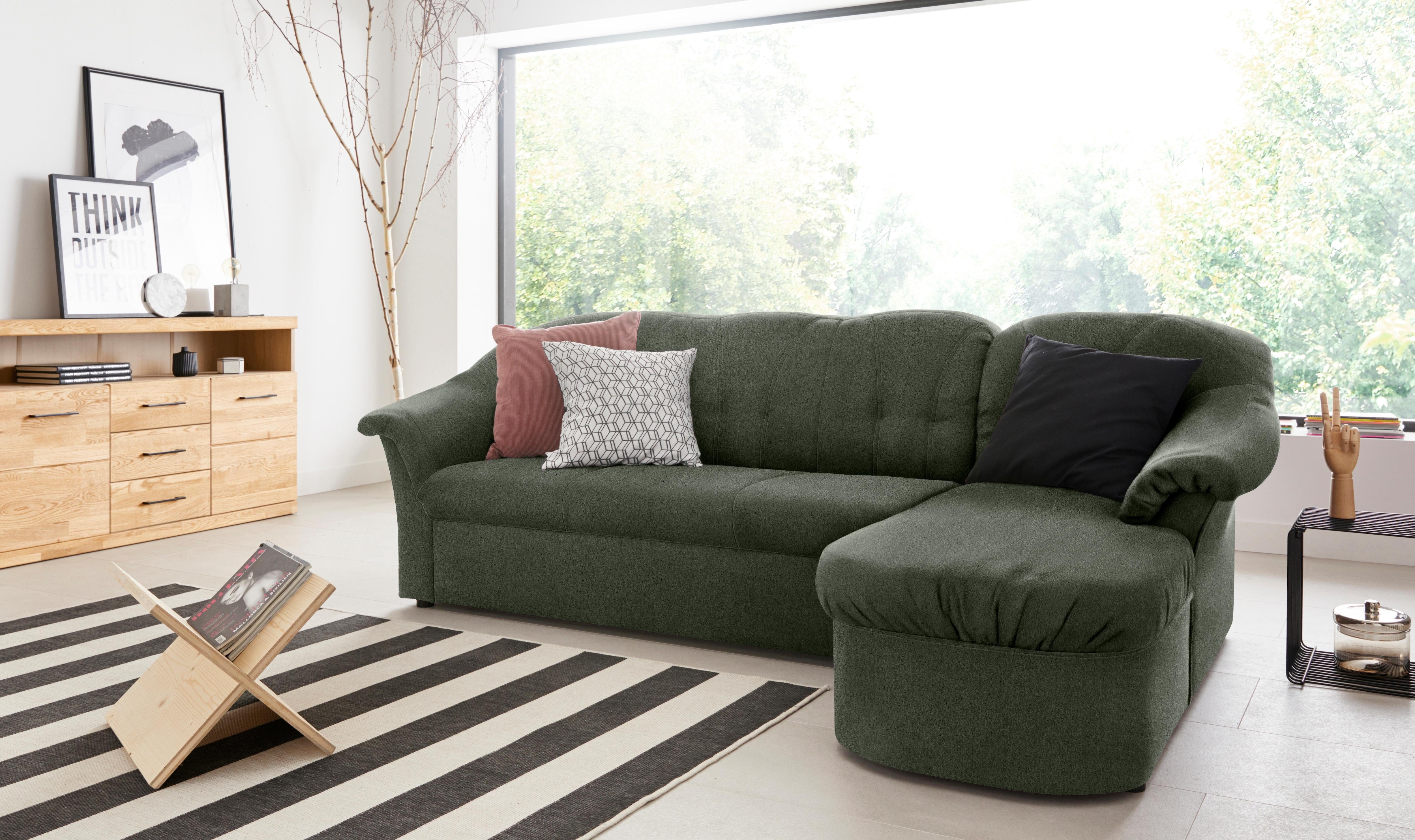 DOMO collection Ecksofa "Pegnitz, elegante Rückensteppung, kompakte Stellmaße 238/141cm, L-Form" wahlweise mit Bettfunktion