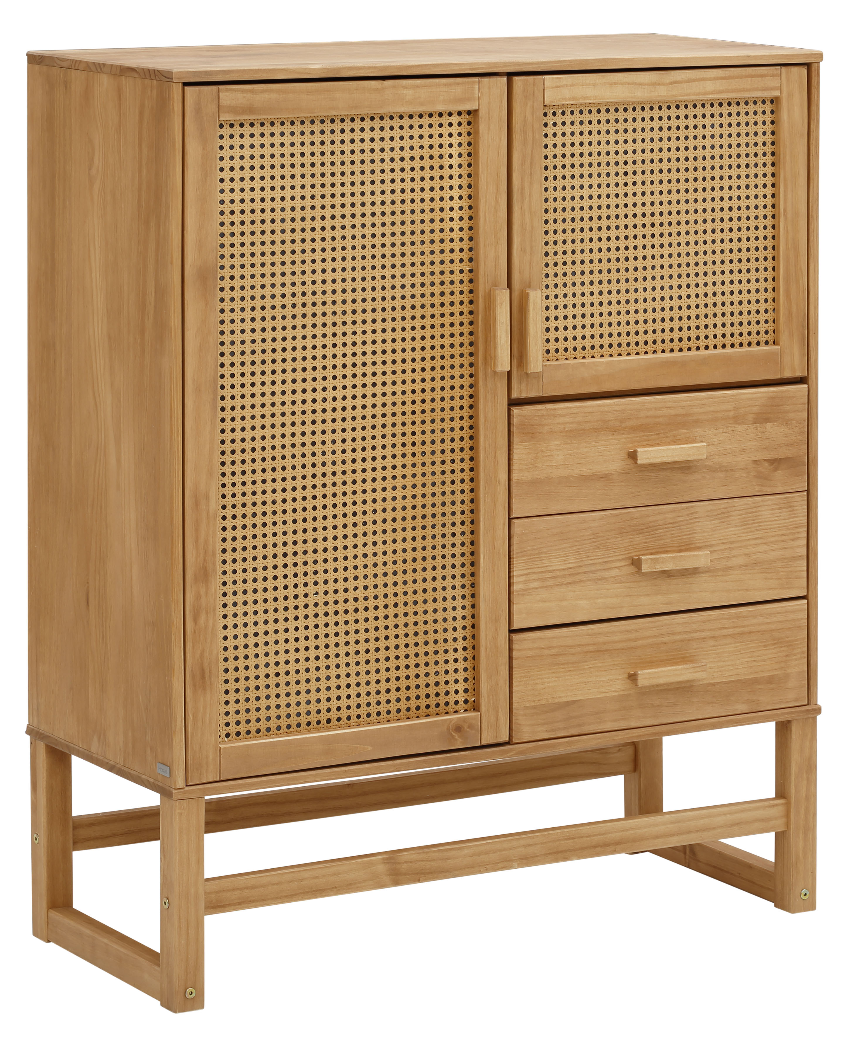 OTTO home Highboard "Linz" Stauraumschrank mit Rattangeflecht auf den Türfronten, Massivholz